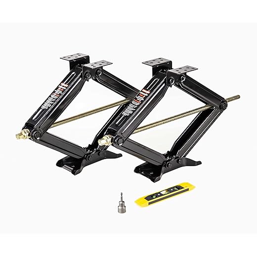 ROCKMAN RV Camper Trailer Stabilizer Leveling Scissor Jacks w/Socket & Level 24" 7500lbs Set 2