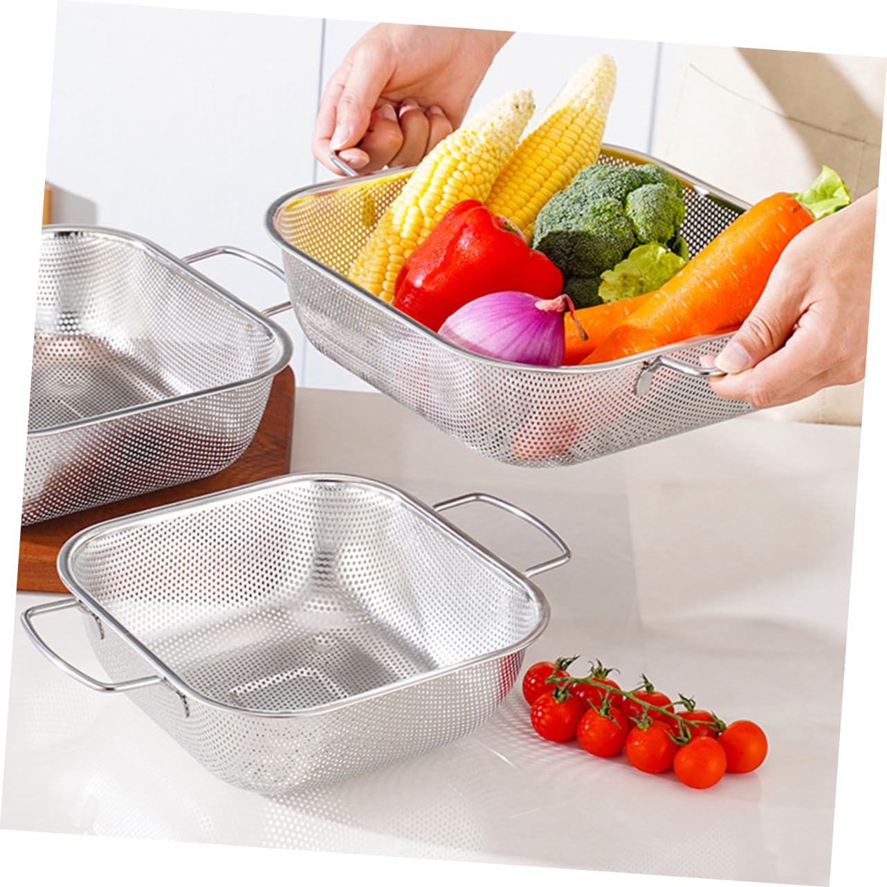 Colador Inoxidable Con Escurridor Para Pasta Cesta Drenante Multifuncional Para Cocina y Lavavajillas
