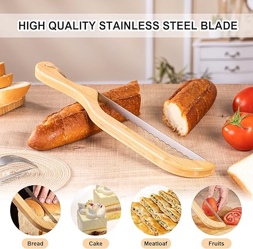Miniatura 9 de Recsrdce Cuchillo de pan, cuchillo de pan para pan casero, cuchillo de pan de masa madre, cuchillo de pan dentado de 15.6 pulgadas, acero inoxidable