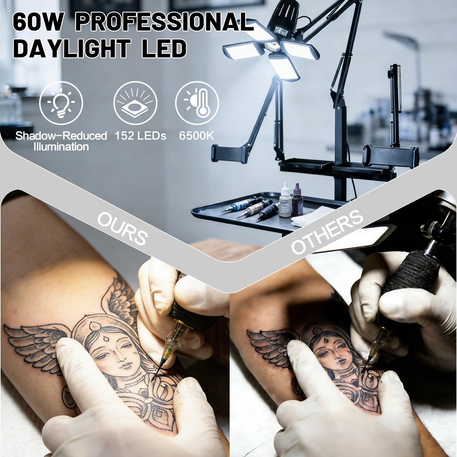 GBK Tattoowagen mit LED-Licht, höhenverstellbarer mobiler Tattoo Tisch mit Tablet- & Handyhalter