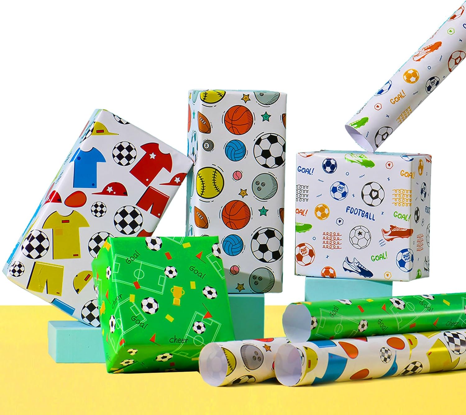 Tomtary 8Pcs Football Wrapping Paper Football Shoes, Field, Jersey Wrapping Paper 50x70cm Soccer