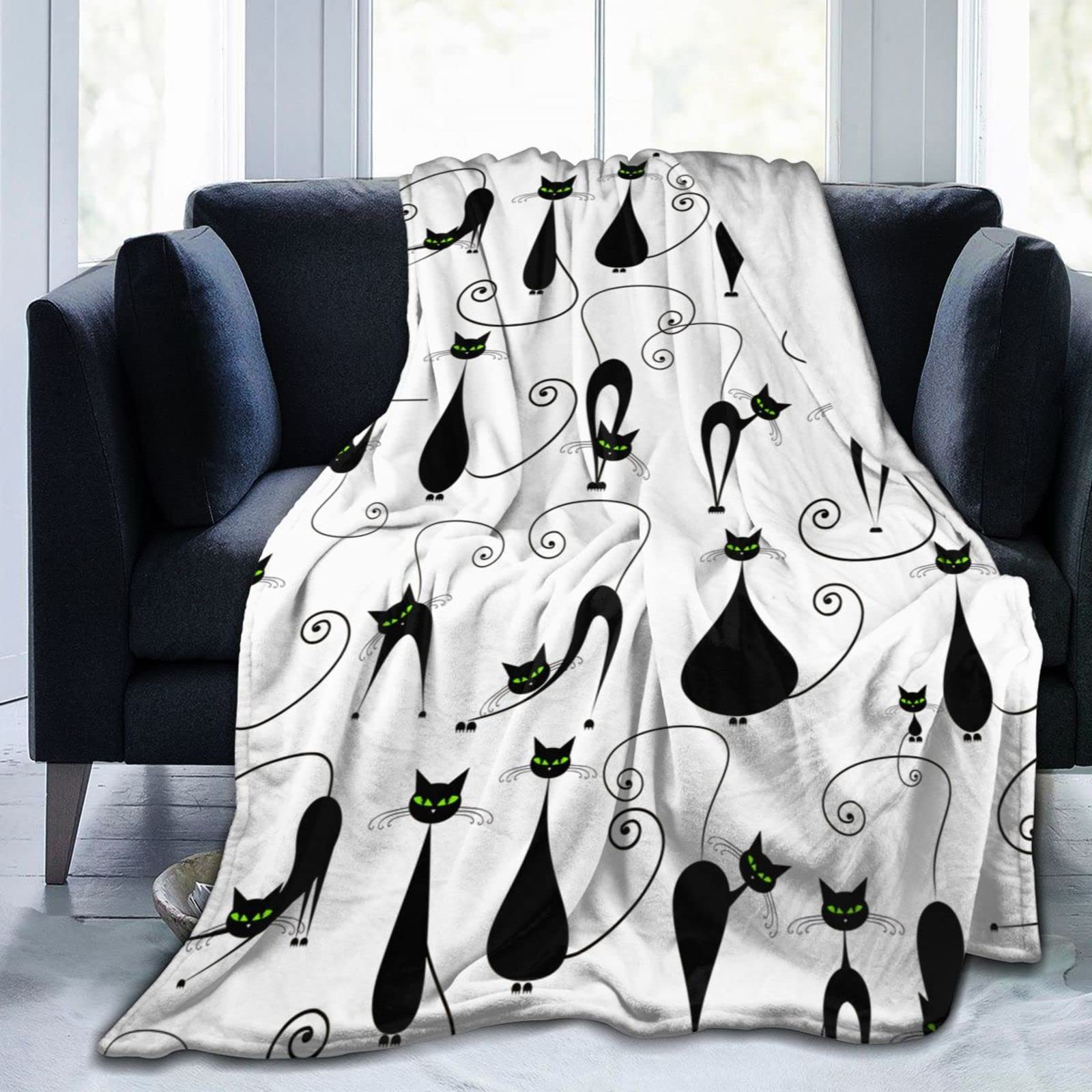 Lsjuee Funny Black Cats Throw Blanket Soft Cozy Lightweight Blankets Cute Animal Cat Flannel Blanket for Sofa Couch Bed Office 50"X40"