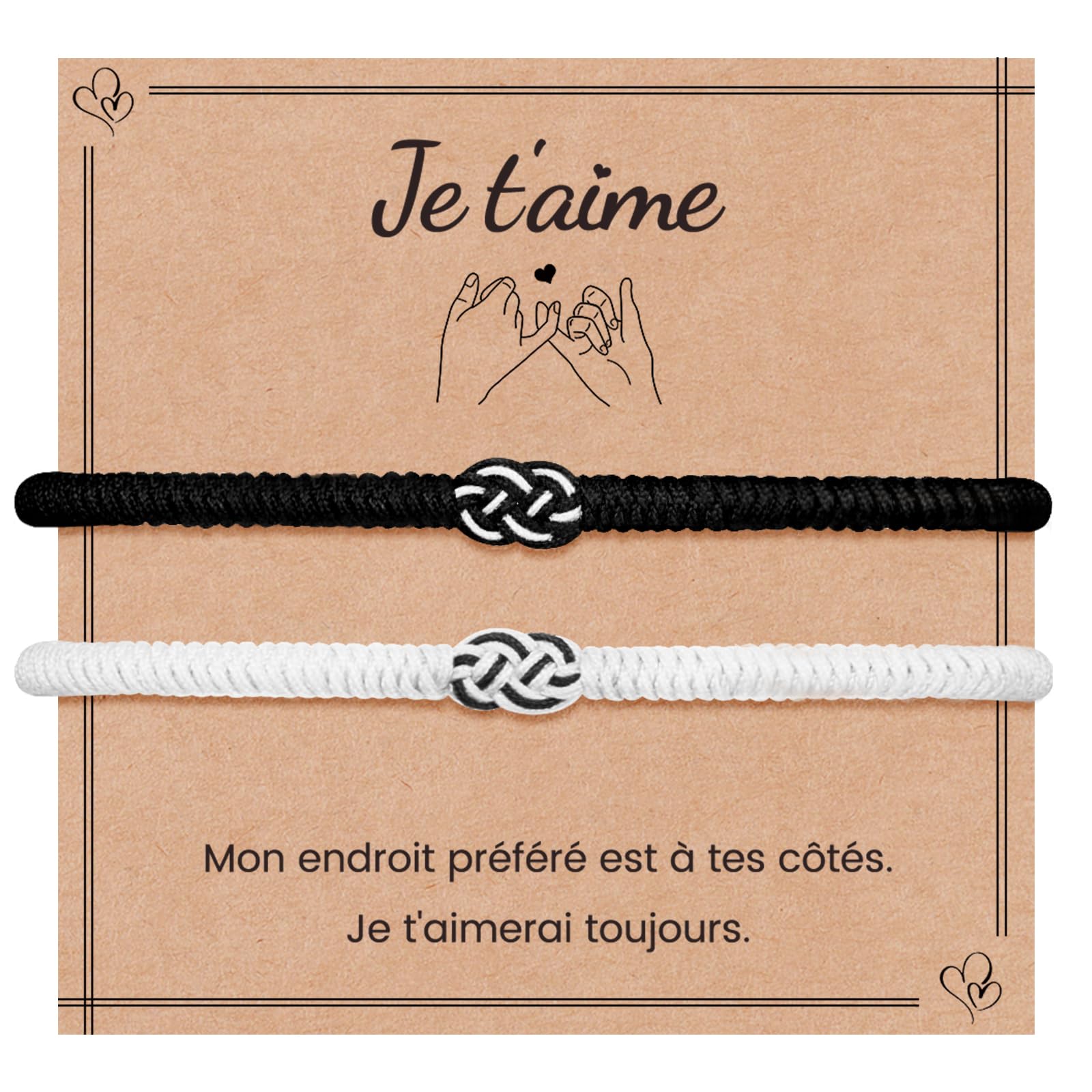 Bracelets Couple MANVEN – Acier Inoxydable – Noir Et Argent – Taille Réglable – Coffret Cadeau Avec Carte – Saint-Valentin, Anniversaire