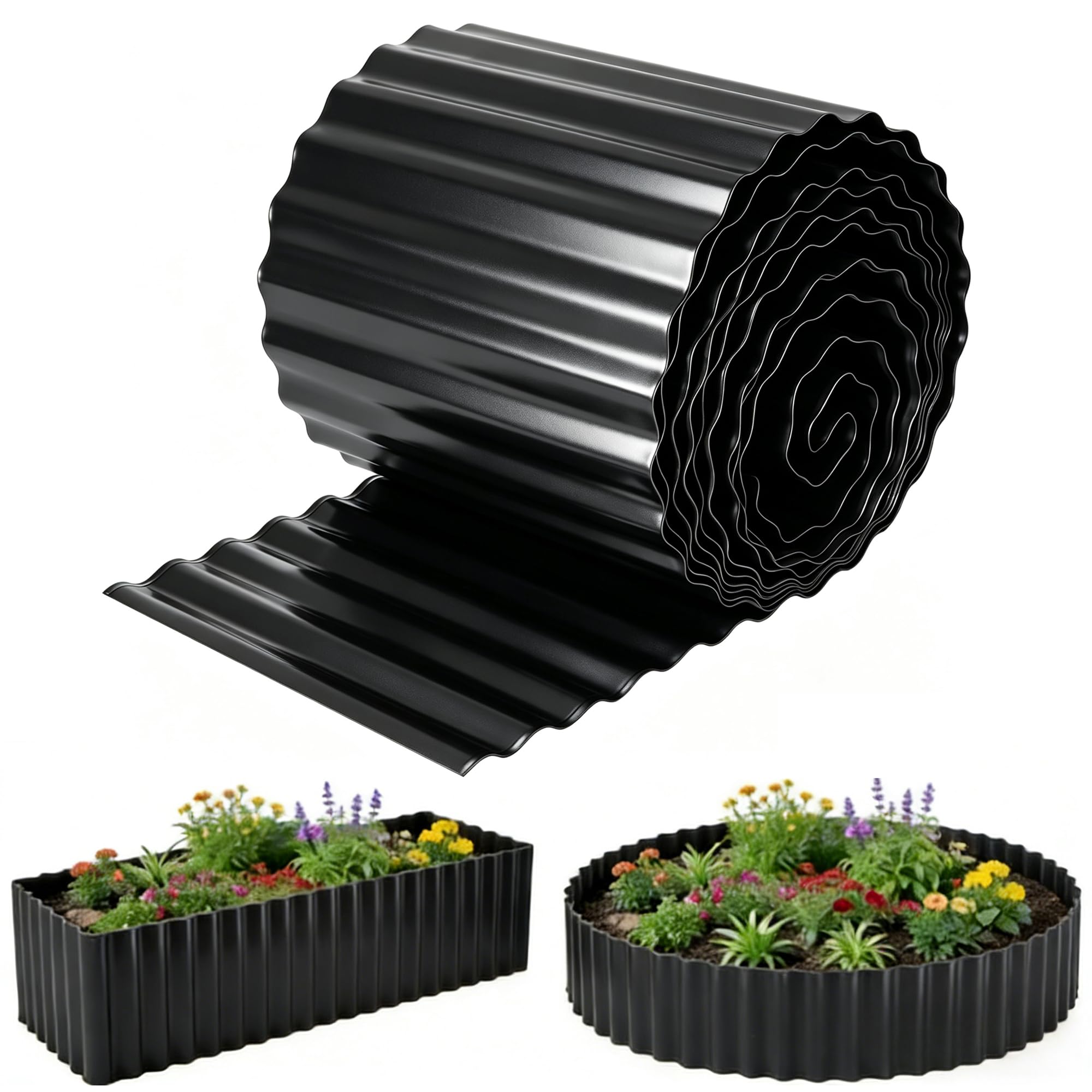 Bordure de Jardin en métal 12 m, 15 cm H x 6 m Bordure de Paysage ondulée Bordure de pelouse galvanisée, Bordure de Jardin Flexible pour parterres de Fleurs entourés d'arbres- Noir