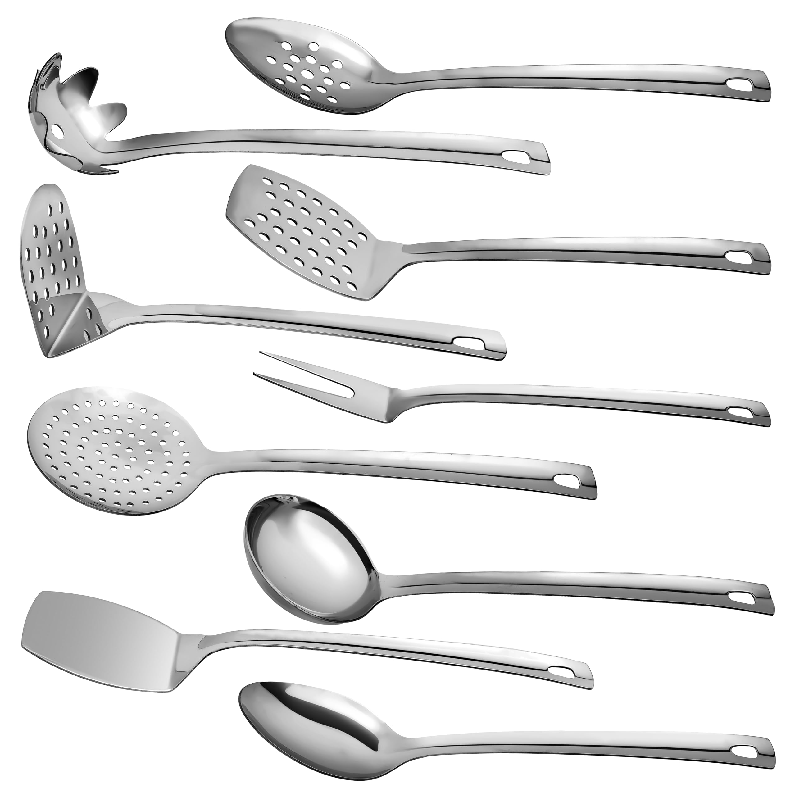 Edelstahl Kochutensilien Set 9-tlg Metall Küchenhelfer Set 33cm | Hochwertige Kochutensilien, hitzebeständig, spülmaschinenfest, strapazierfähig