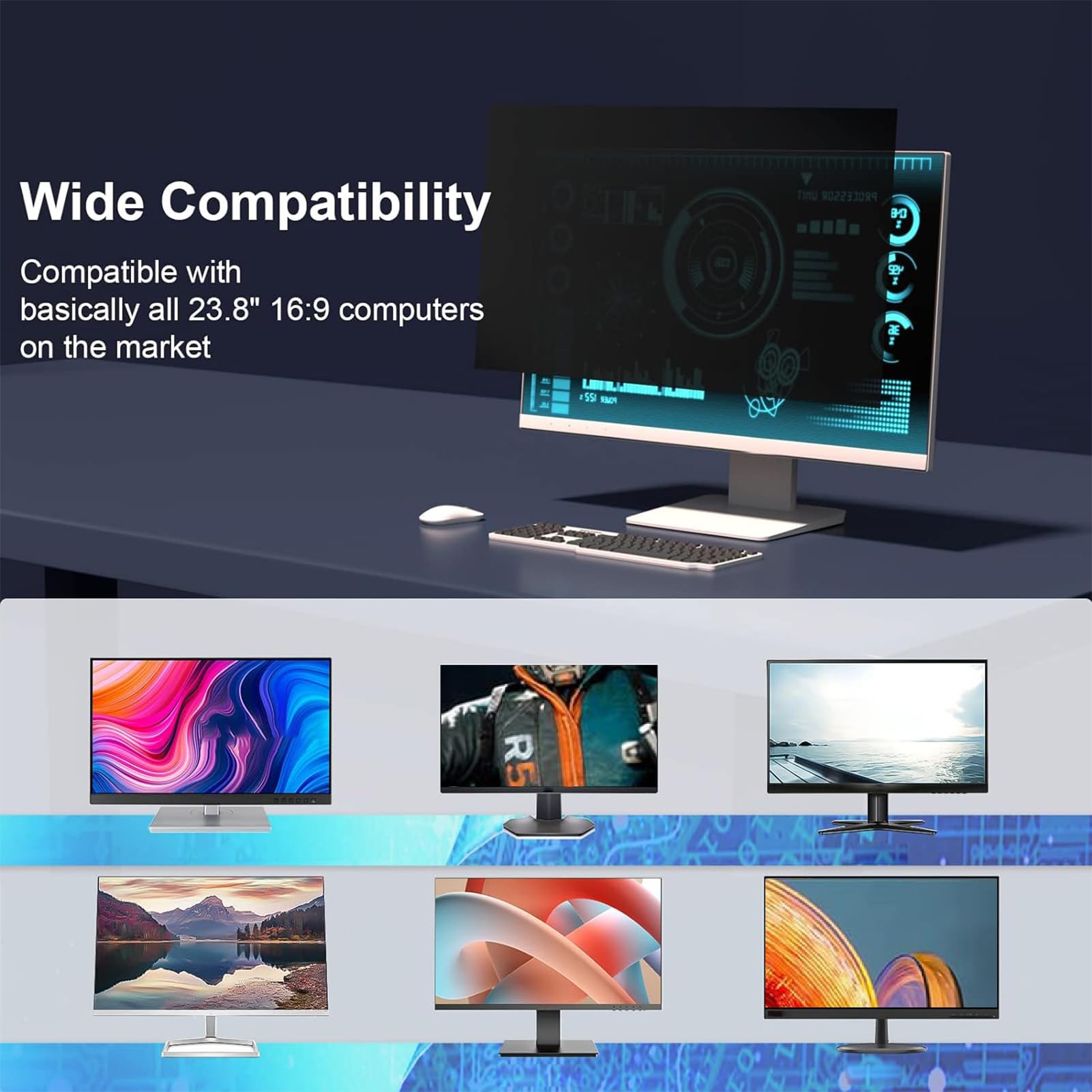 Filtro de Pantalla de Privacidad para Computadora de 23,8 Pulgadas, Película Protectora de Privacidad para Monitor de Protección contra la Luz Azul con Adsorción Estática, para