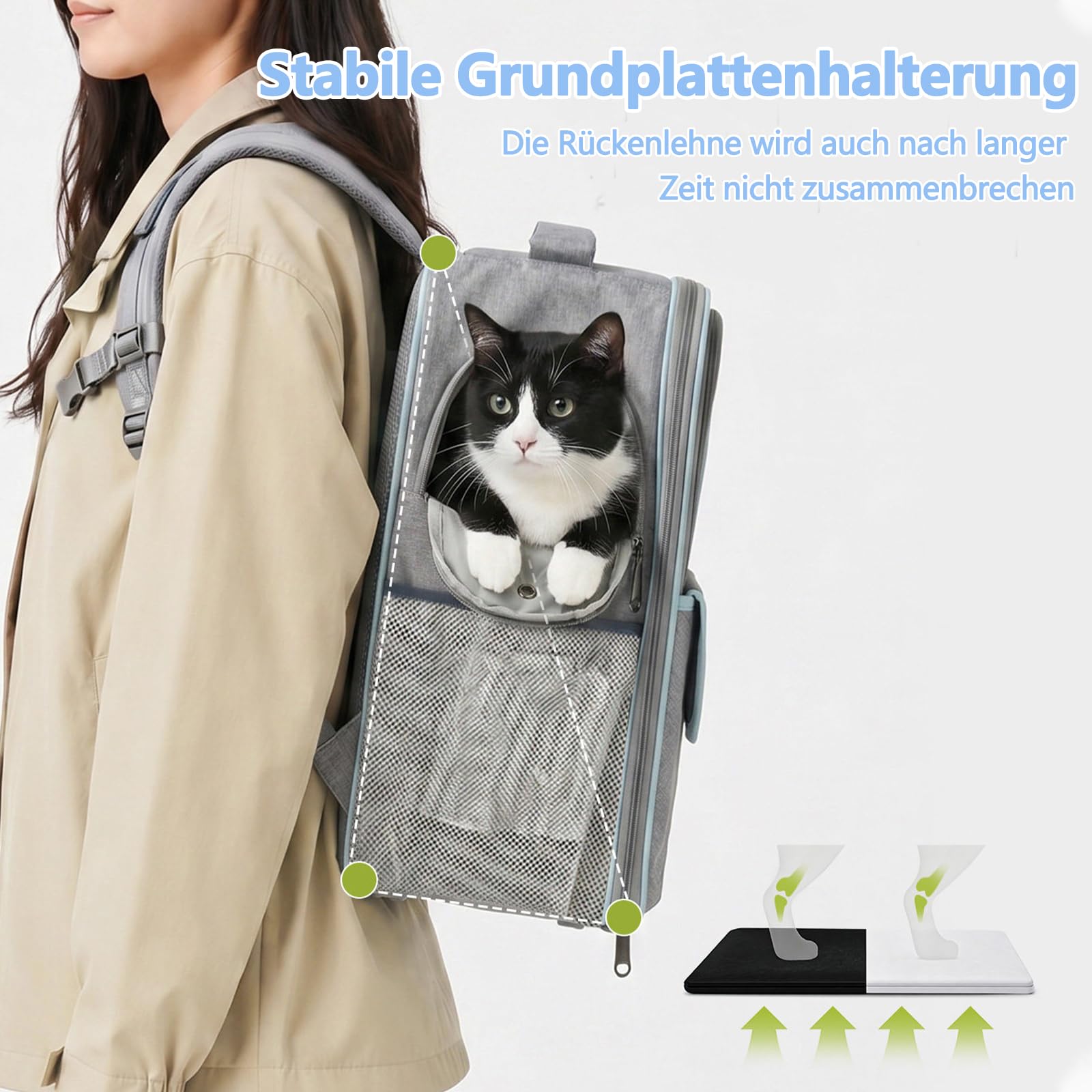 Galatée Haustierrucksack Aus Atmungsaktivem Oxford-Gewebe Mit Hochtransparentem Sichtfenster, Faltbar Und Mit Großem Fassungsvermögen, Mit Öffnungen Vorne Und An Der Seite (Blau)