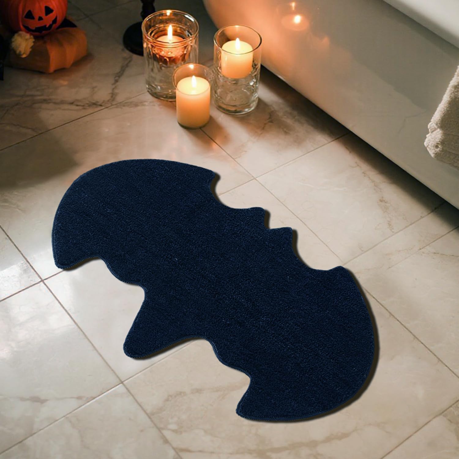 TYUU Bat Bath Mat, Super Absorbant Gothic Bathroom Rugs Non Slip Washable Bat Shaped Floor Mat Holiday Decor, 20''x30'', Black
