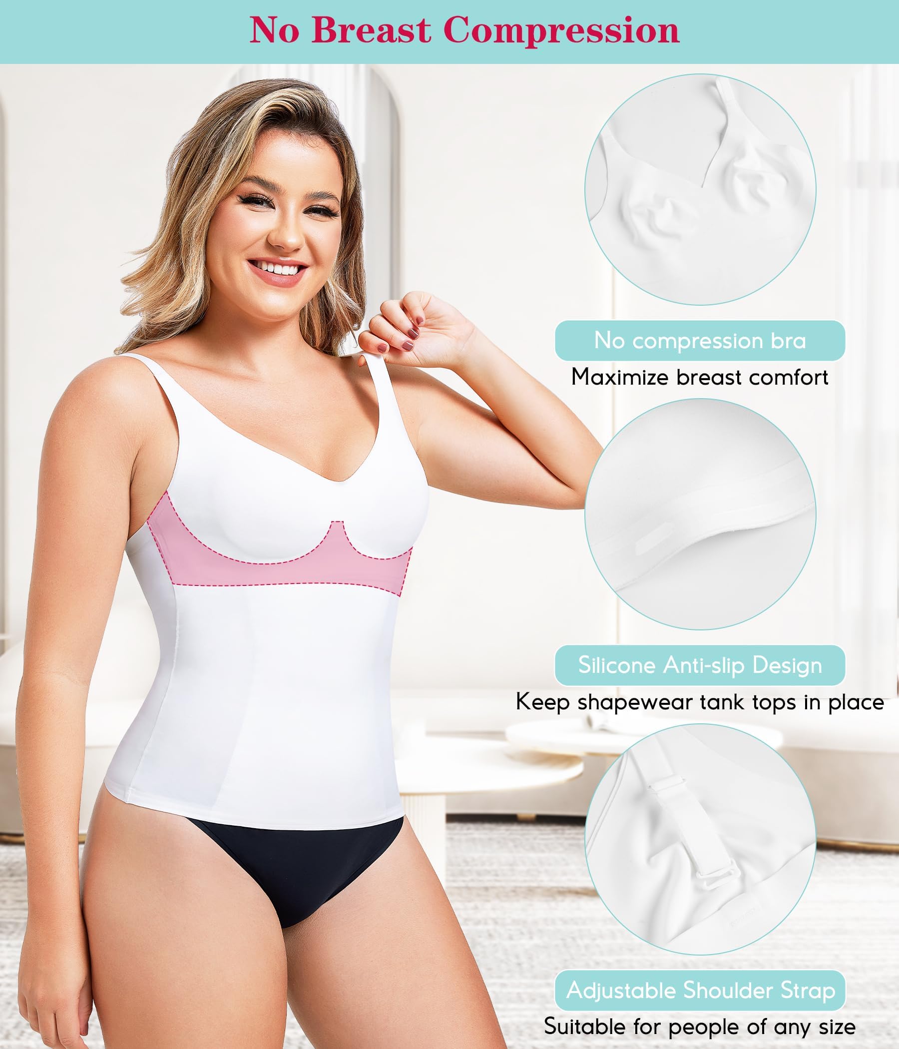 Gotoly Camiseta sin mangas moldeadora para mujer, con control de abdomen, camiseta de compresión adelgazante con correas ajustables