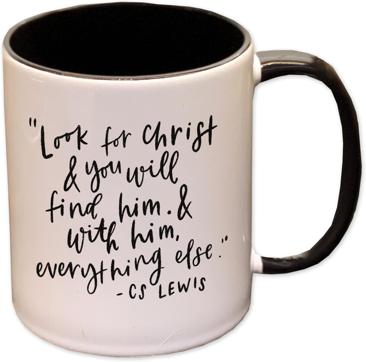 Christian quotes mug | Religious coffee mug by swaygirls | Faith coffee cup | CS Lewis quote (15 oz, White/Black)