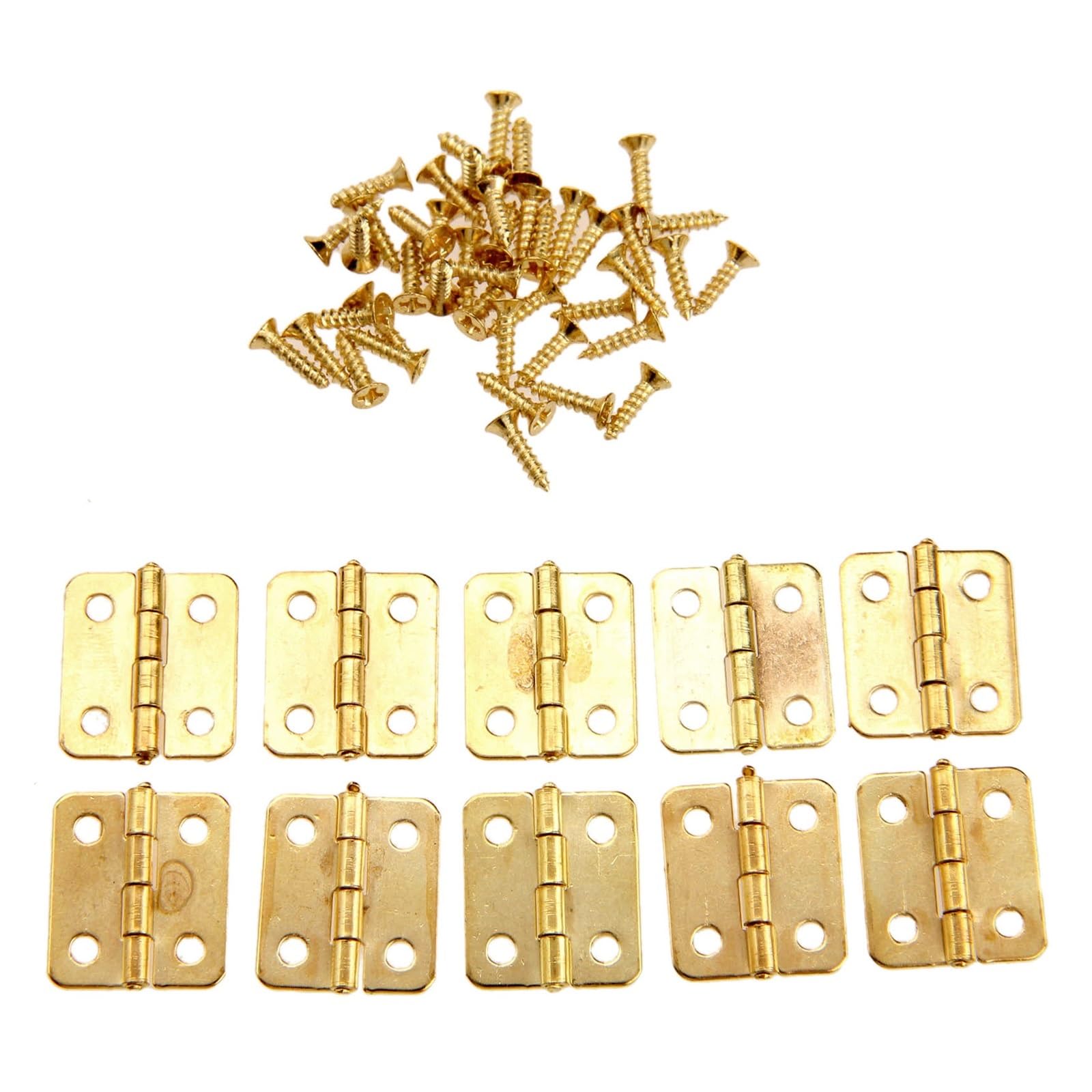 10Pcs Antique Door Cabinet Luggage Furniture Hinges Jewelry Wood Boxes Hinge Home Decoration W/Screw 18 * 16mm Bronze/Silver/Gold for Box(Gold)