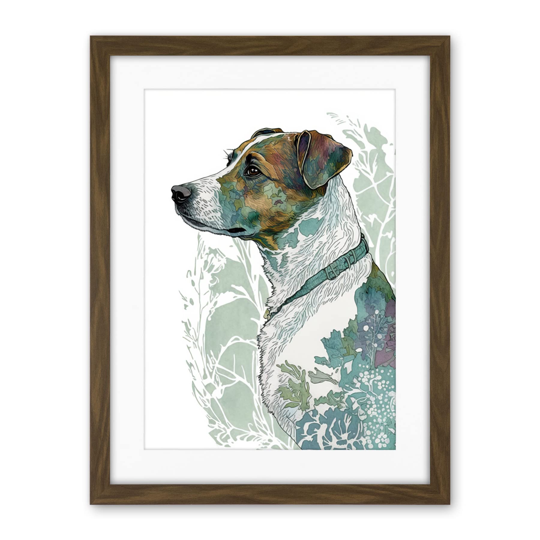 Artery8 Jack Russel Dog Modern Watercolour Portrait Illustration Artwork Framed Wall Art Print 18X24 Inch