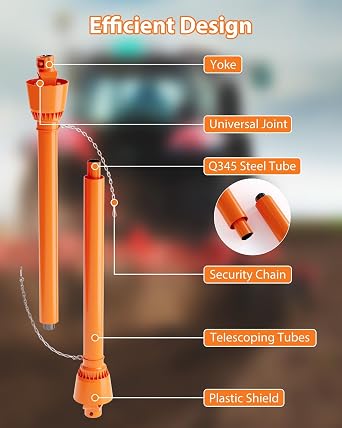 ACEKOOL Slip Clutch PTO Shaft - 39 to 55 Adjustable Driveline with 1-3/8 6-Spline Ends for Brush Hog, Rotary Cutter, Finish Mower (Orange)