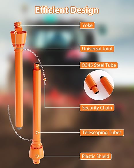 ACEKOOL Slip Clutch PTO Shaft - 39 to 55 Adjustable Driveline with 1-3/8 6-Spline Ends for Brush Hog, Rotary Cutter, Finish Mower (Orange)