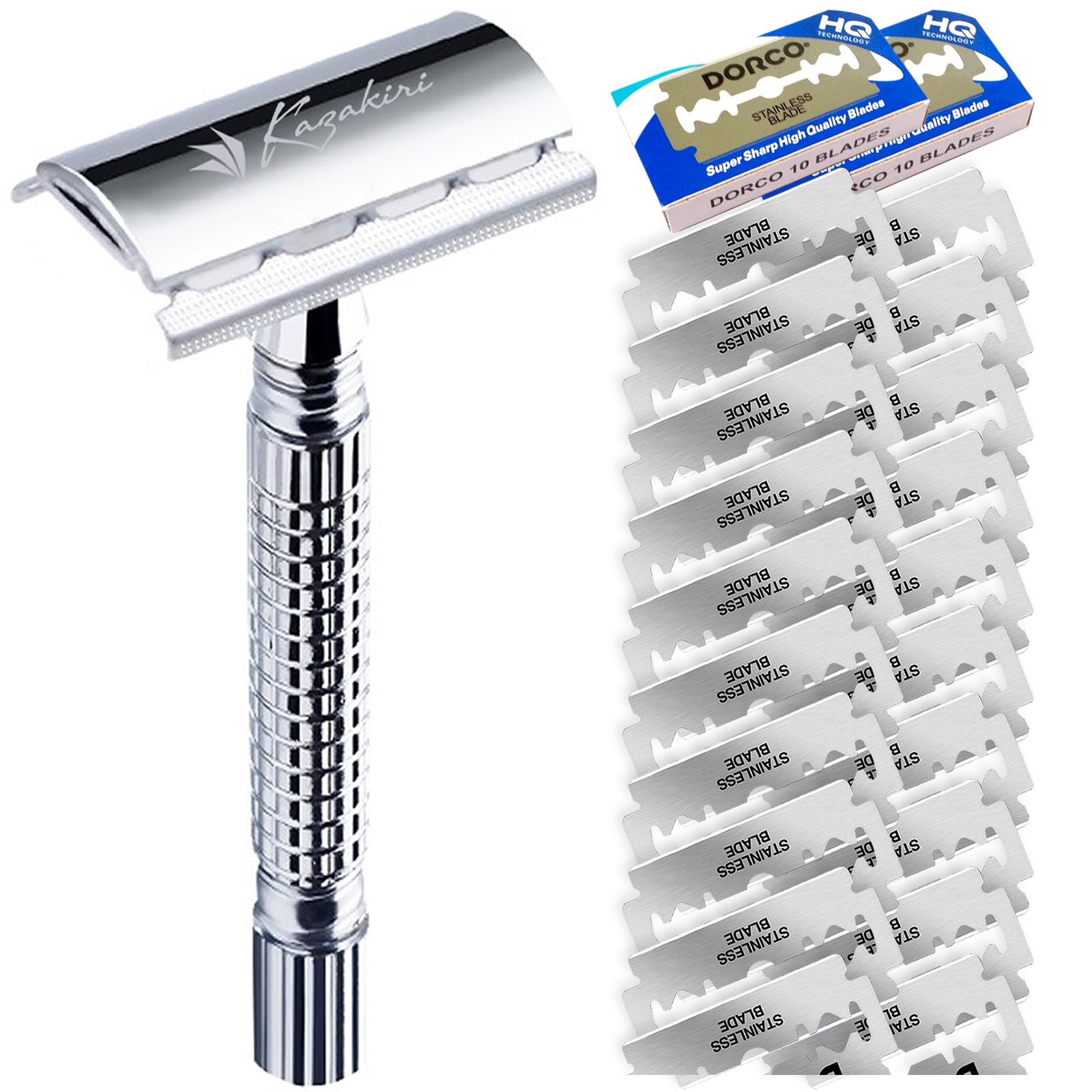 Kazakiri W Genuine Close Shaving Double-Edge Razor, Main Unit with 20 Replacement Blades, Razor, Shaving, Beard Trimming, Face Shaving, Men's : Beauty