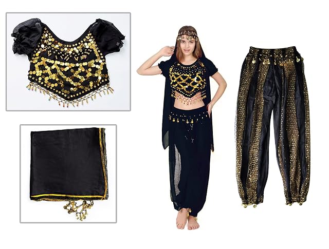 Foto 3 de 4 de Carnavalife 3Pcs Mujeres Danza del Vientre, Ropa India Lentejuelas para Disfraz de Princesa