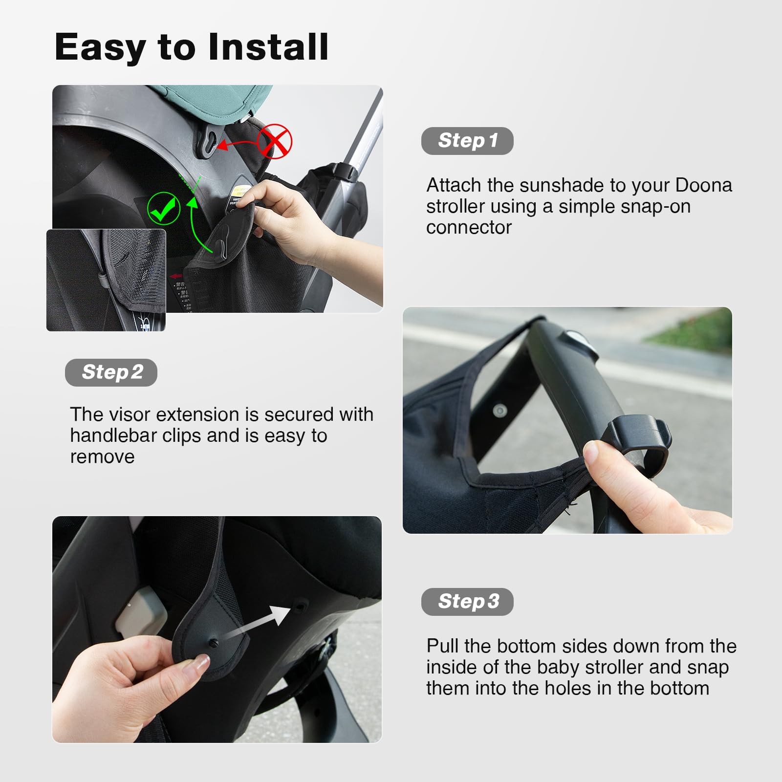 Parasol para cochecito, extensión de protección solar funcional compatible con cochecito Doona, parasol 360 para asiento de coche, protección UV, para cochecitos de bebé, accesorios