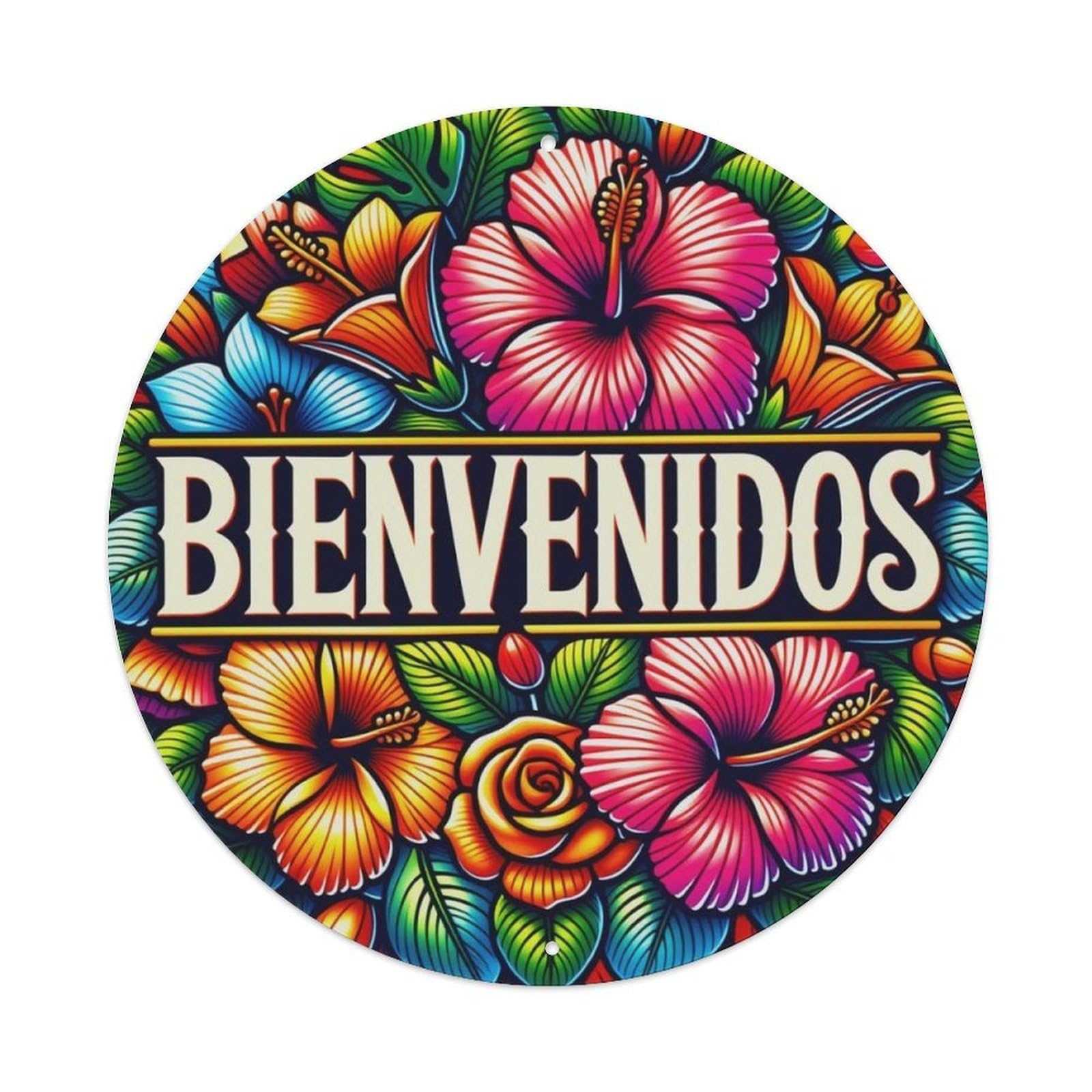 Ldfuieksufg Style Tropical Hibiscus Spanish Welcome Sign Vintage Aluminium Metal Sign, Retro Wall Decor For Home, Bar, Garage & Farmhouse 20X20cm