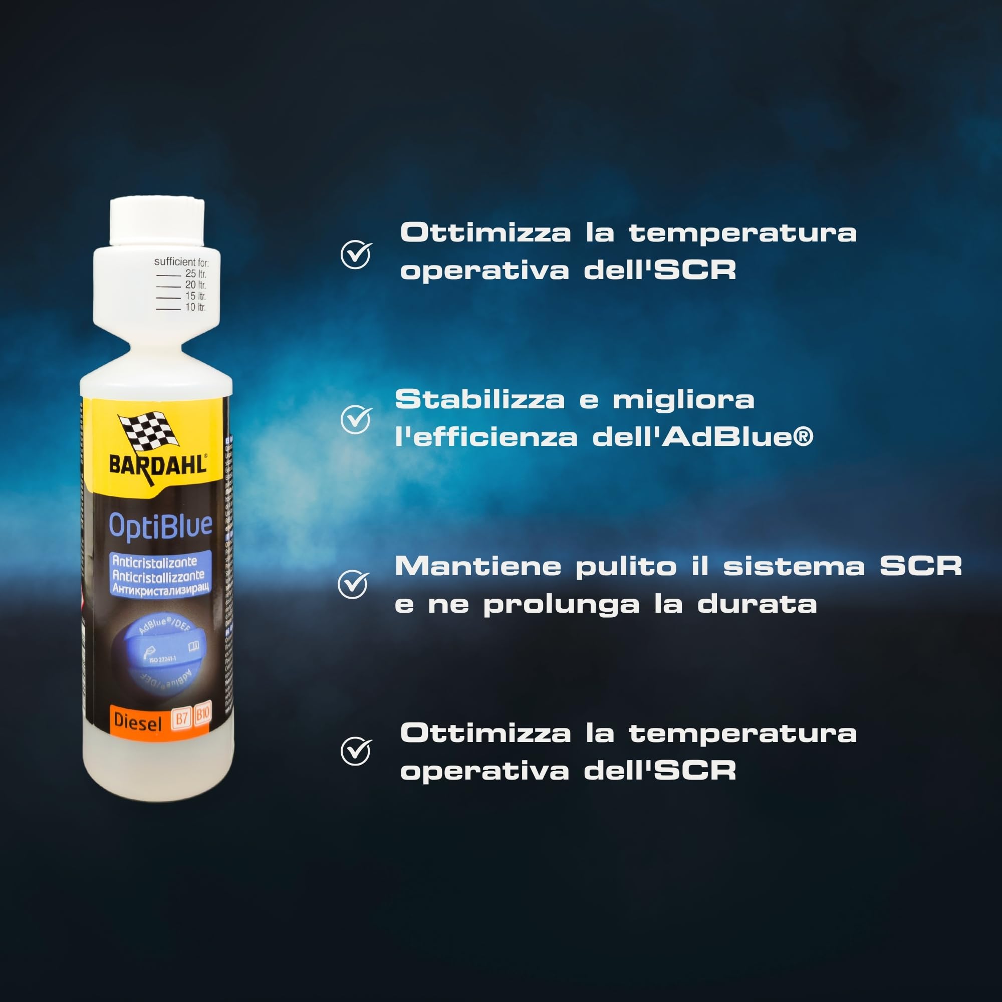 Bardahl - OptiBlue - Additivo Anticristallizzante per AdBlue, Migliora l'Efficienza, Pulisce Il Sistema SCR e Protegge Gli Iniettori AdBlue, per Auto Diesel con SCR AdBlue, 250 ml