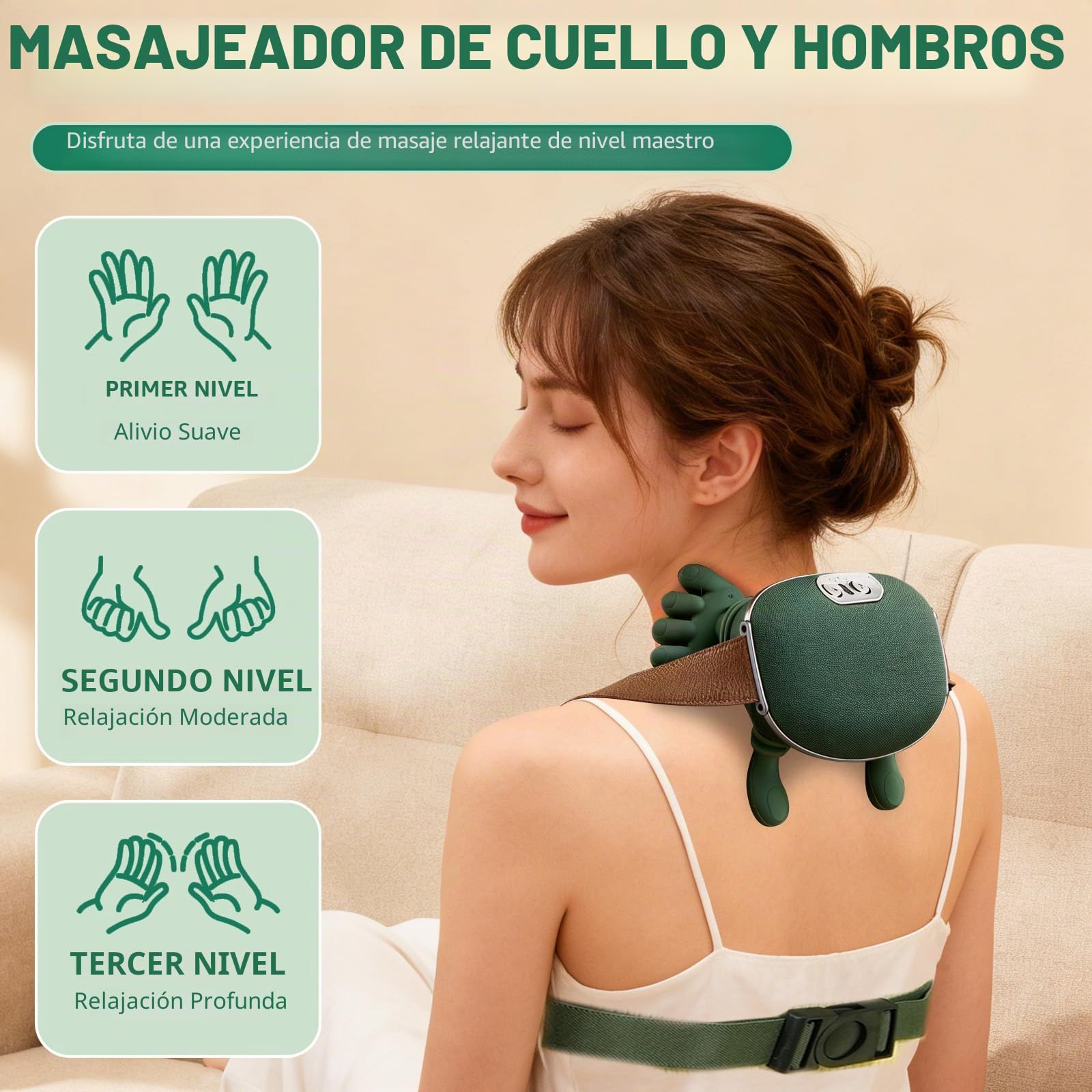 Masajeador Cervical 4D con Calor, 3 Intensidades, 2 Niveles de Calor (40-45°C), Ergonómico