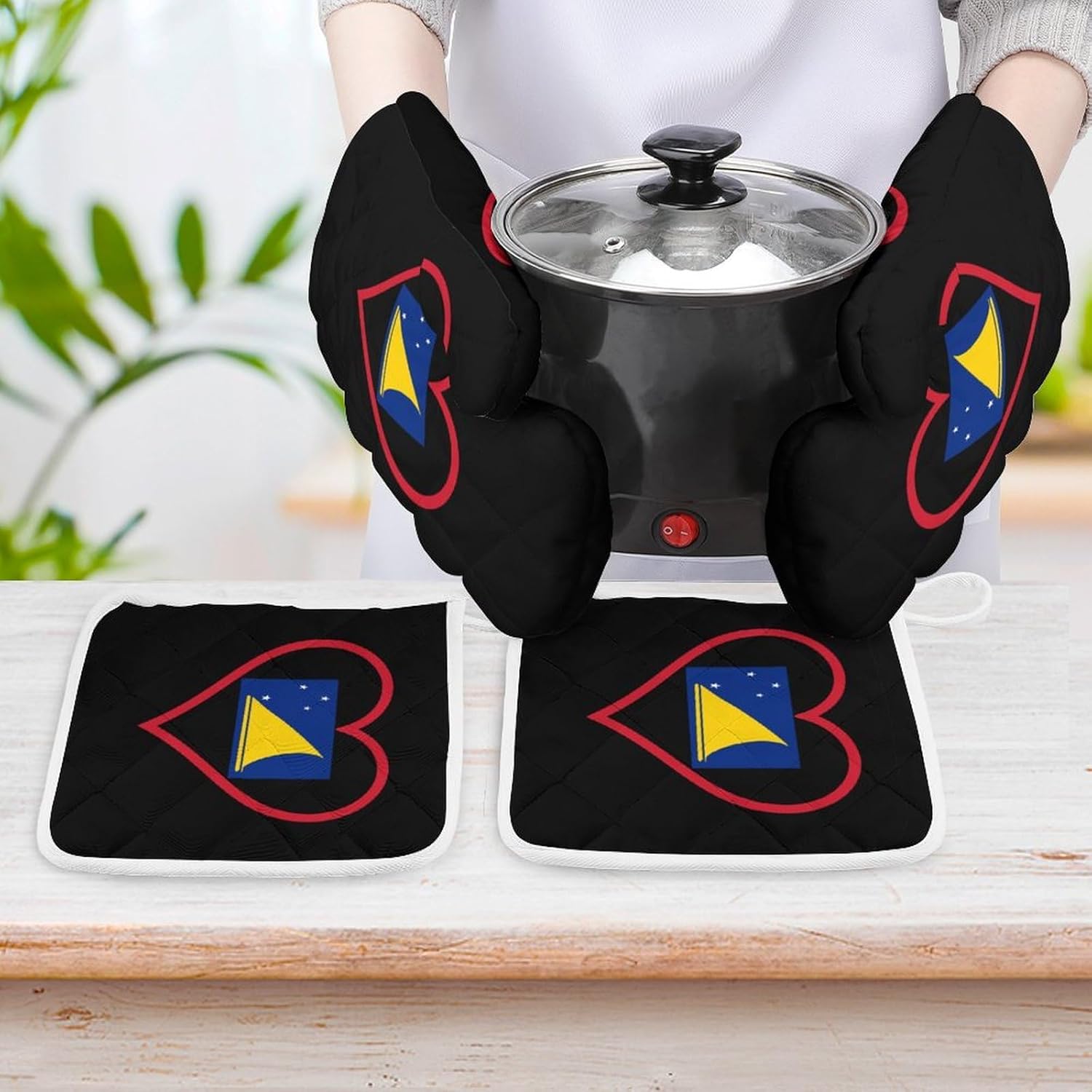 I Love Tokelau Red Heart Oven Mitts and Pot Holders 4Pcs Set Heat Resistant Cooking Mitts Hot Pads