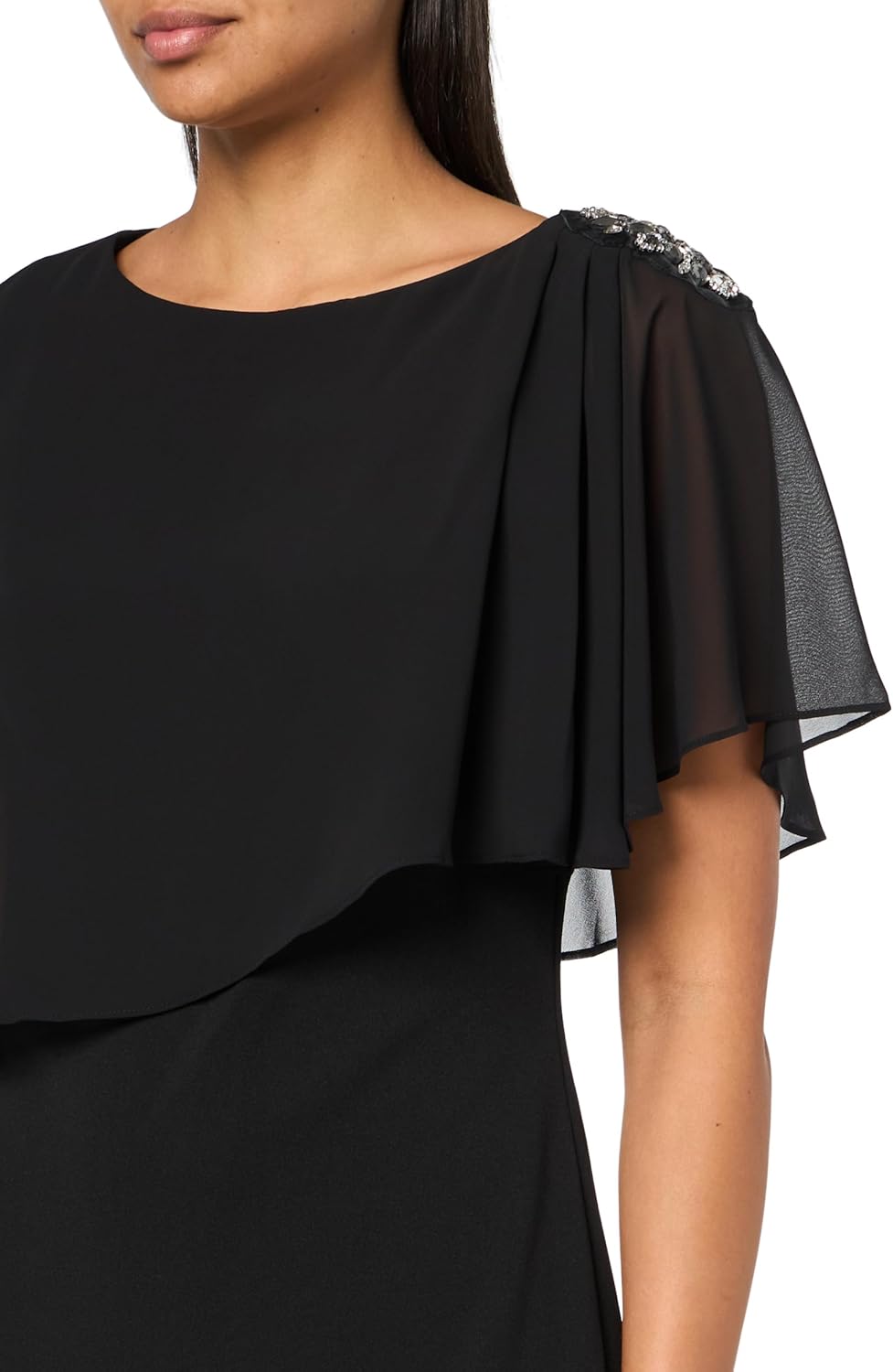 Jessica Howard Women's Sleeveless Boat Neck Chiffon Caped Sheath Midi Dress