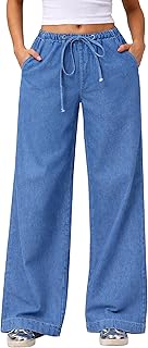 London Hills Jeans for Woman | Wide Leg Jean for Women | Women’s Wide Leg Denim Pants | Elastic Waist Drawstring Jeans for...