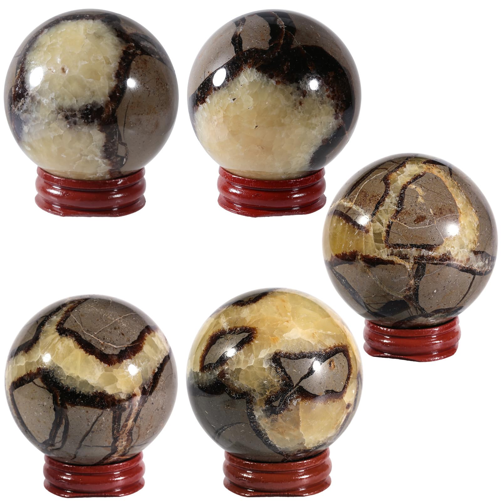 Nupuyai Natural Septarian Dragon Stone Ball with Wooden Stand - Image 3