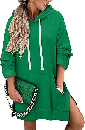 KISSMODA Women Hoodies Dress Long Sweatshirts Dress Raglan Sleeves Oversized Sweatshirts with Pocket 2025 Fall Winter Trendy
