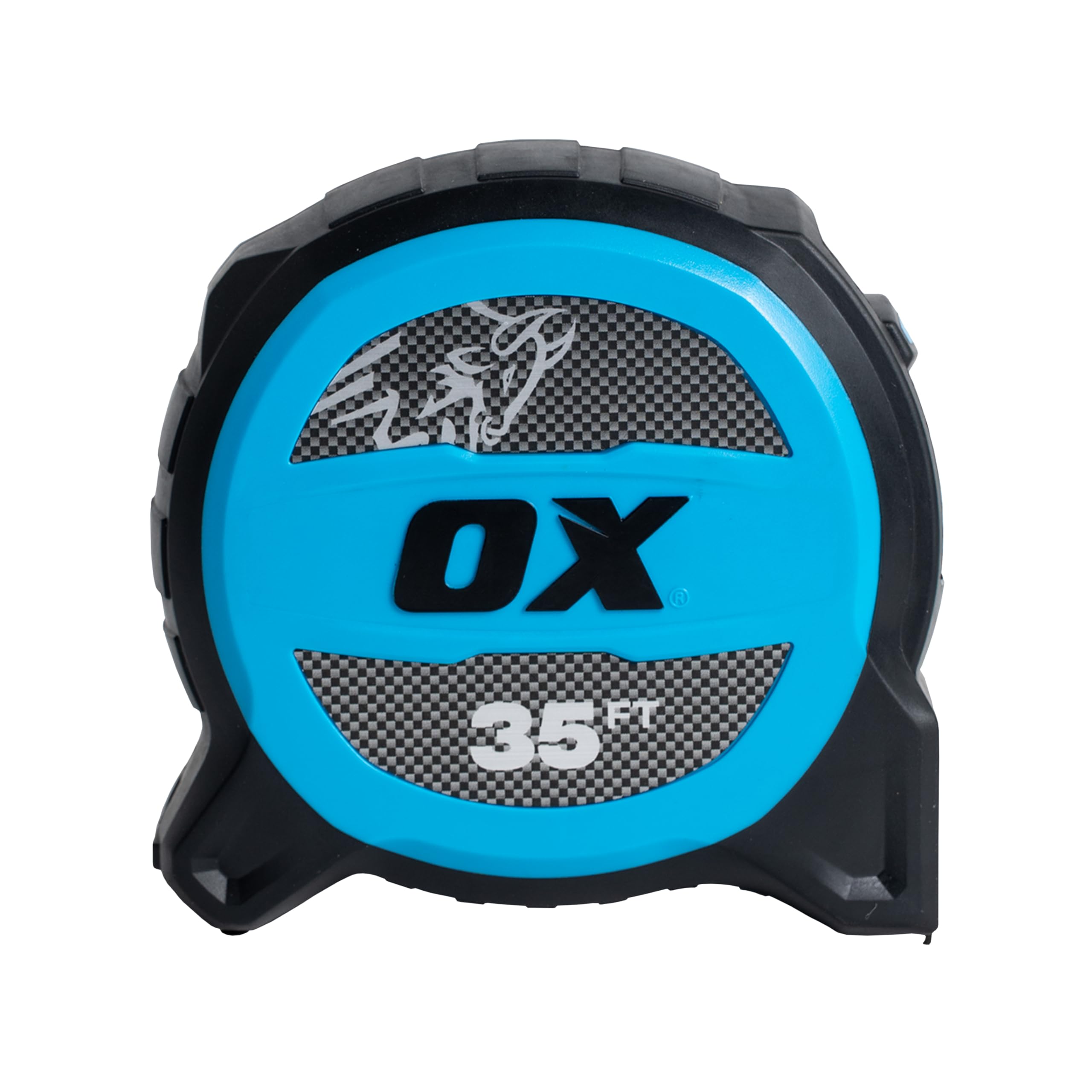 Ox Tools Tuff Blade 35 ft Shock Proof Tape Measure - Nylon Coated 1 1/4 Inch Blade Dual Magnet Hook Construction Magnetic Tape Measure - 10 ft Stand