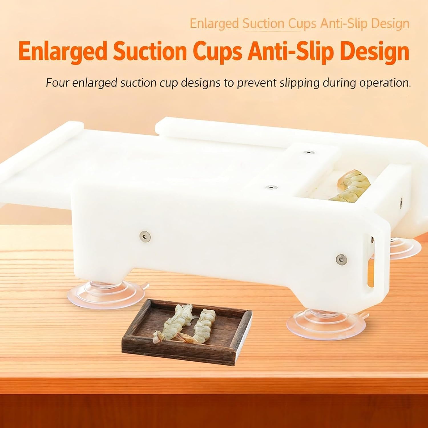 Tempura Shrimp Press Tool, Manual Shrimp Straightener with 2 Filter Holes, Removable Shrimps Extender Tool with Anti-Slip Suction Cups, Portable Push-Pull Design, for Japanese Cuisine