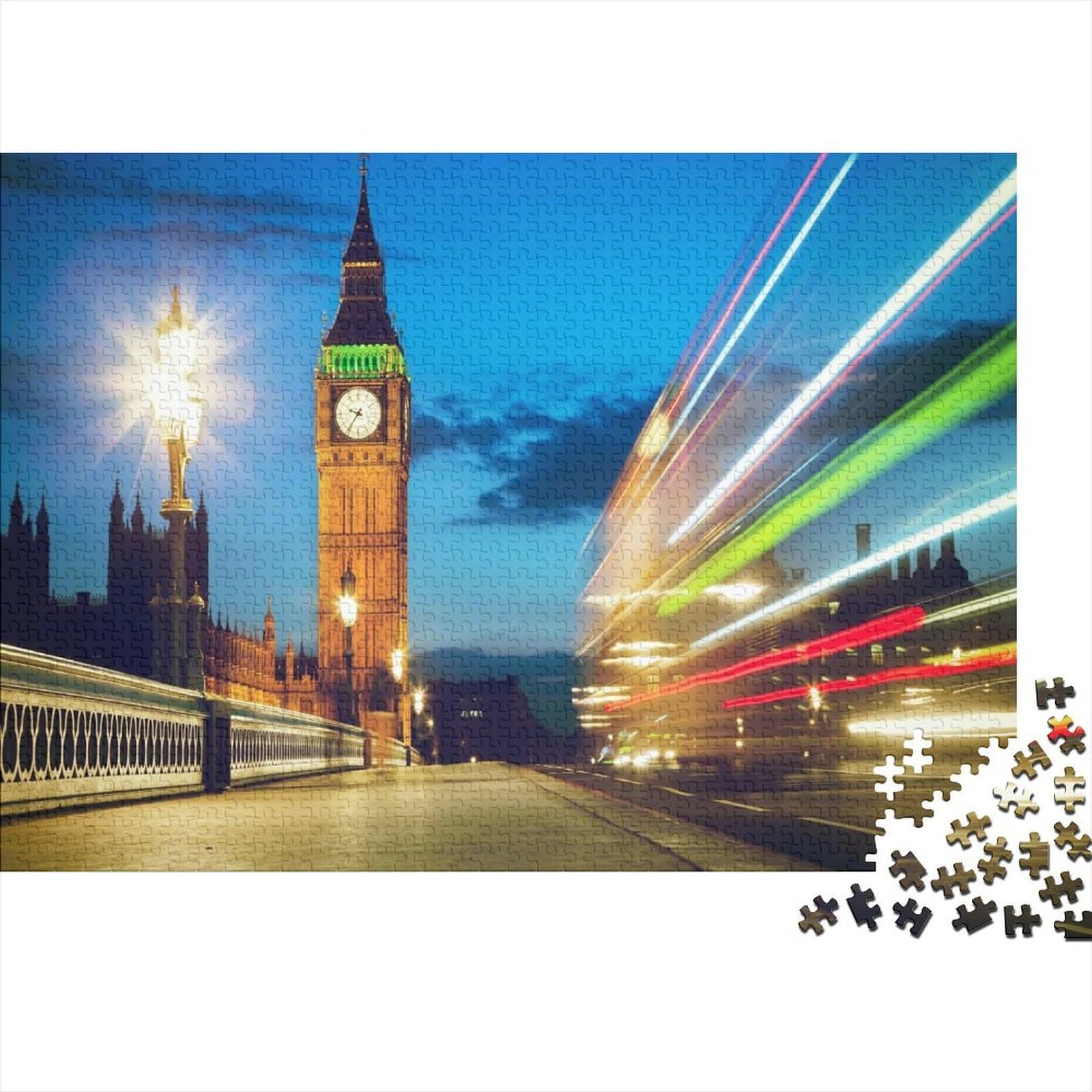London Night Adult Jigsaws 1000 Piece Recycled Material Light Trails Jigsaw Puzzles Puzzle Game Props Party Game Props Great Gift Idea for Women 52x38cm/1000pcs