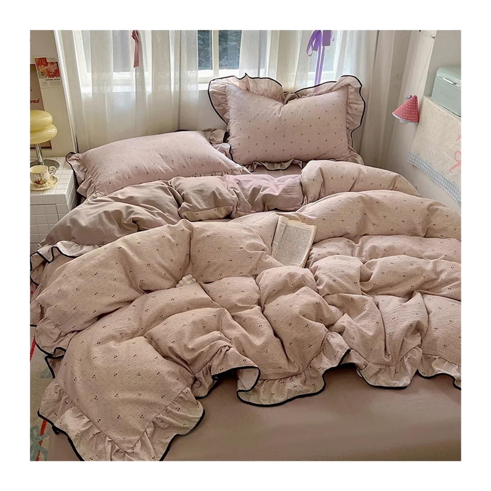 Vêtements chambre anti-irritation : parure de lit à volants pour peaux sensibles