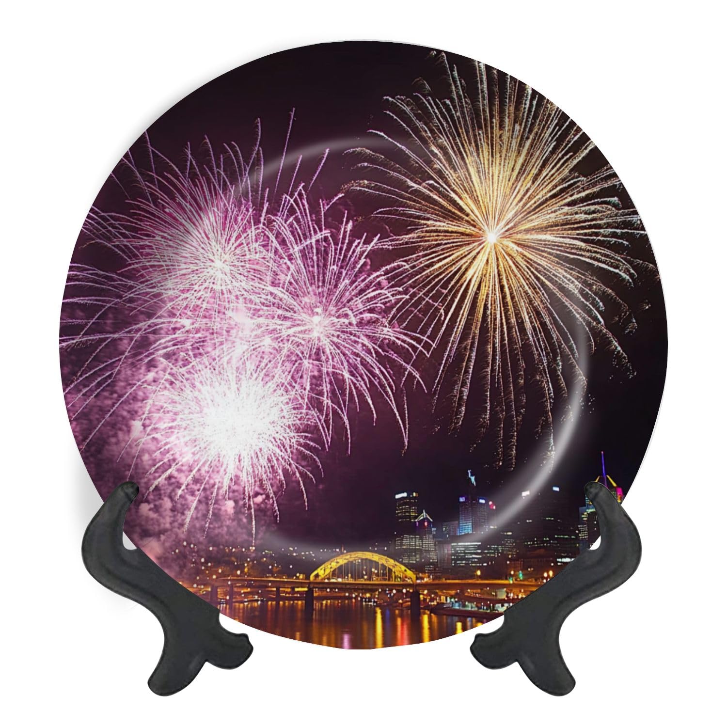 Decorative Plates for Display PIttsburgh Fireworks Gift Plates Ceramic Collections Plates Hanging Artwork for Living Dining Room Kitchen Souvenir