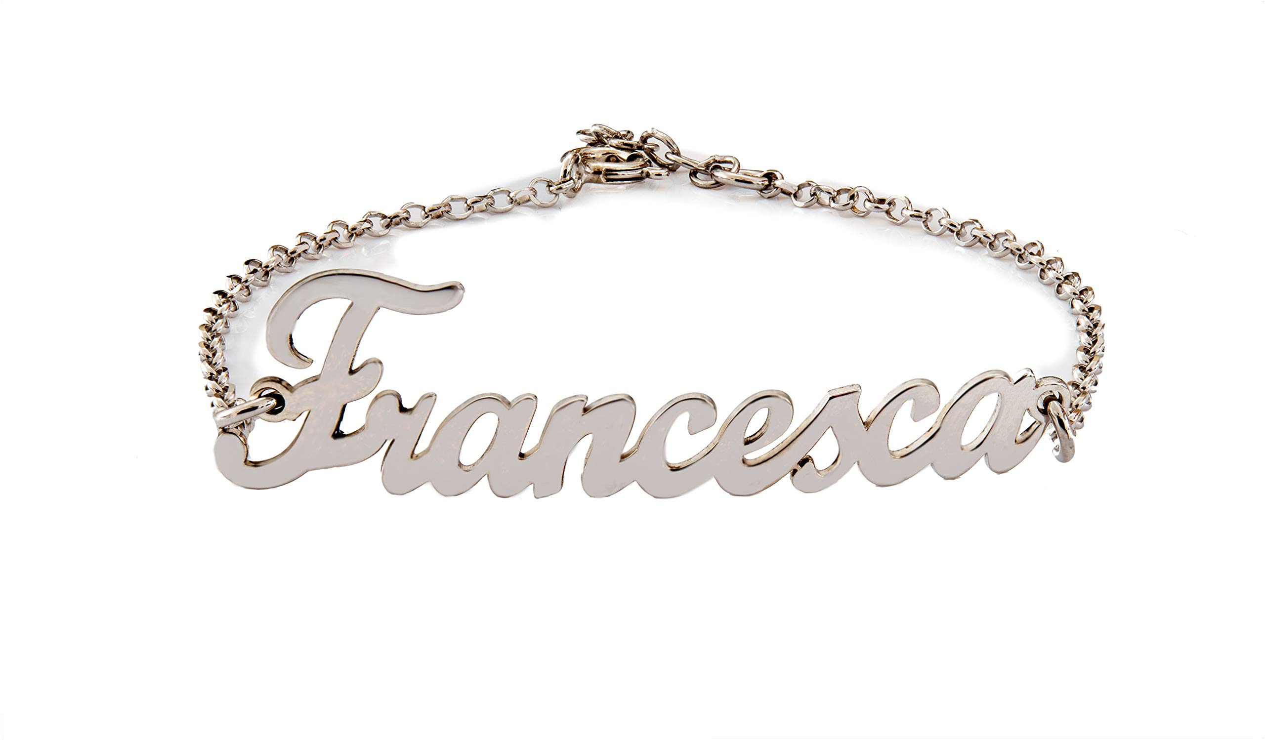 Bracciale a Manetta Personalizzato in Argento 925 Con Zirconi, Personalizzabile Con Nome. Oro, Argento, Oro Rosa, Liscio, Stelle e Cuori (Oro Bianco)