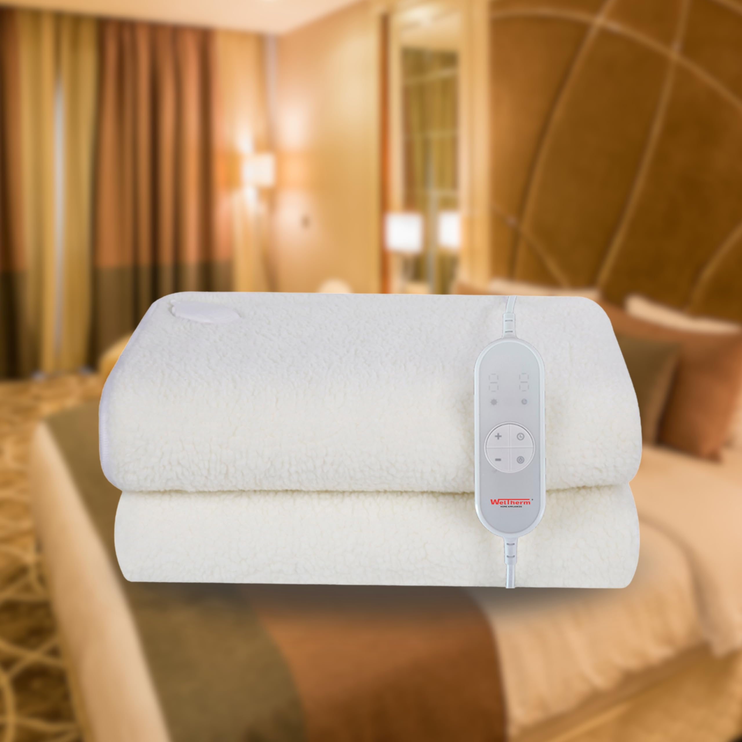 WelTherm Sherpa Fleece Electric Bed Warmer | Single Bed(150 x 80cms) | 9 Heat Modes | 9 Hour Timer | Digital LED Controller | 100% Safety Guaranteed | NTC Technology | UB-SFS | TC - 400