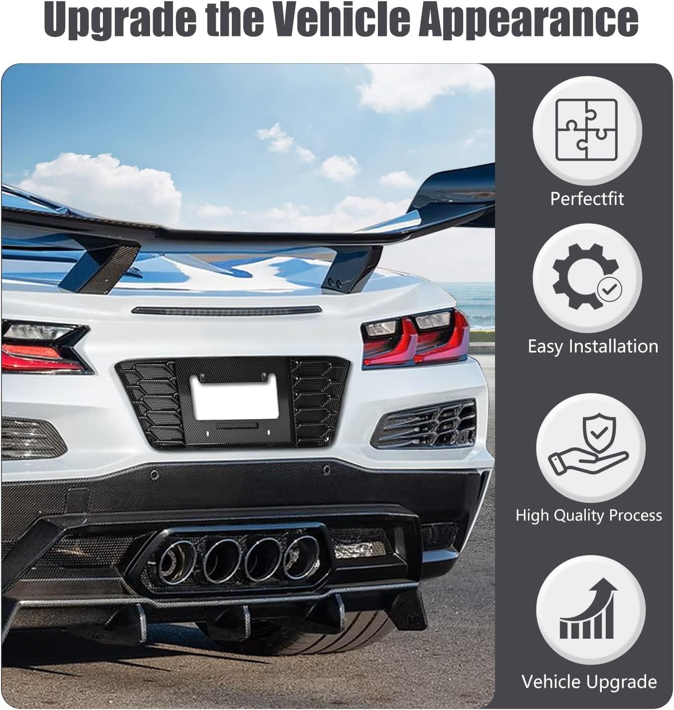 Rear License Plate Frame,Carbon Fiber Pattern Rear Trunk License Plate Base Frame Grill Vent Insert Cover Trim Protector Accessories for Corvette C8 Z06 2023+ and for C8 E-ray 2024+