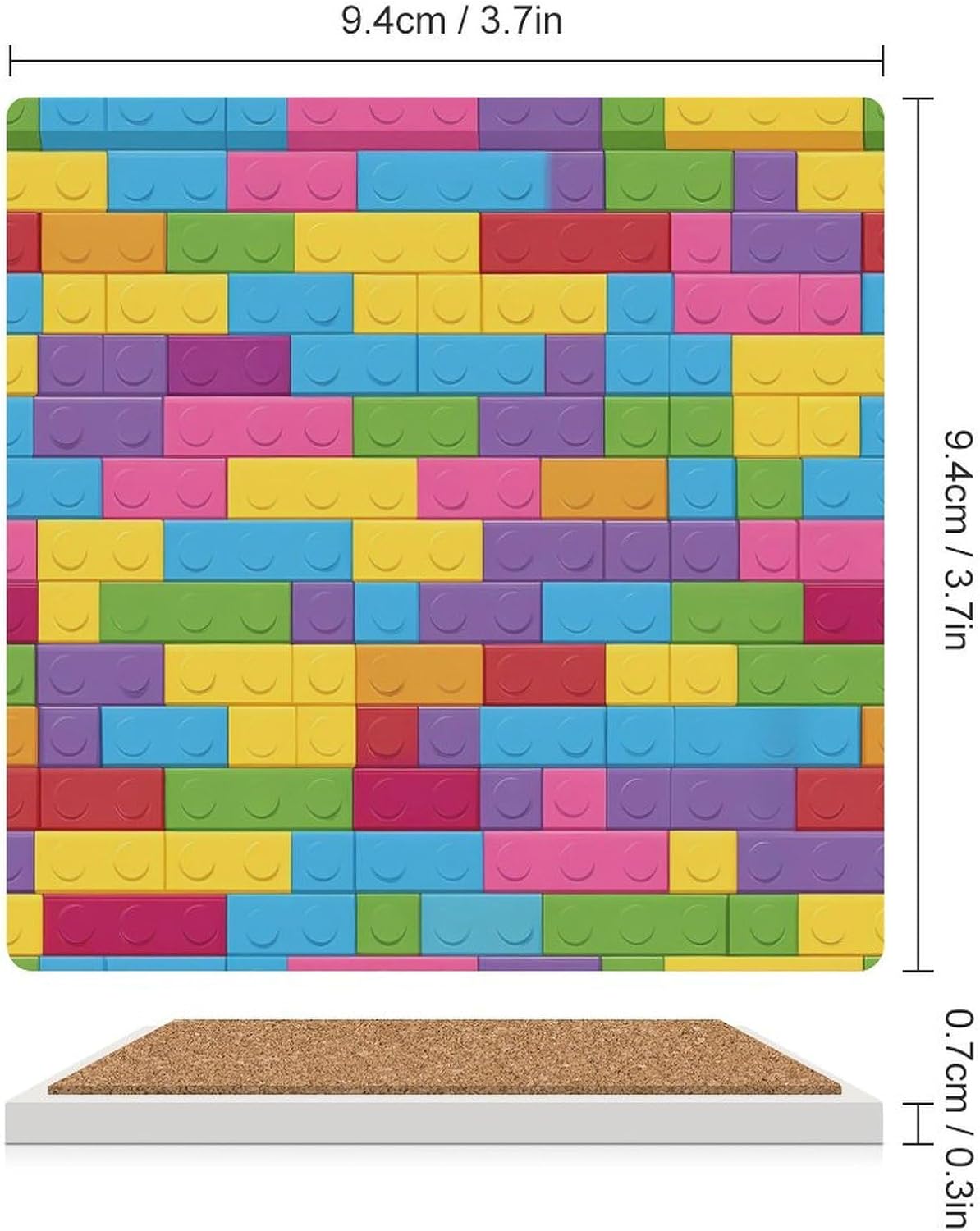 Building Block Print Coaster for Drinks Square Ceramic Table Coasters Stone Mat Crafts 4PCS Home Kitchen Decor