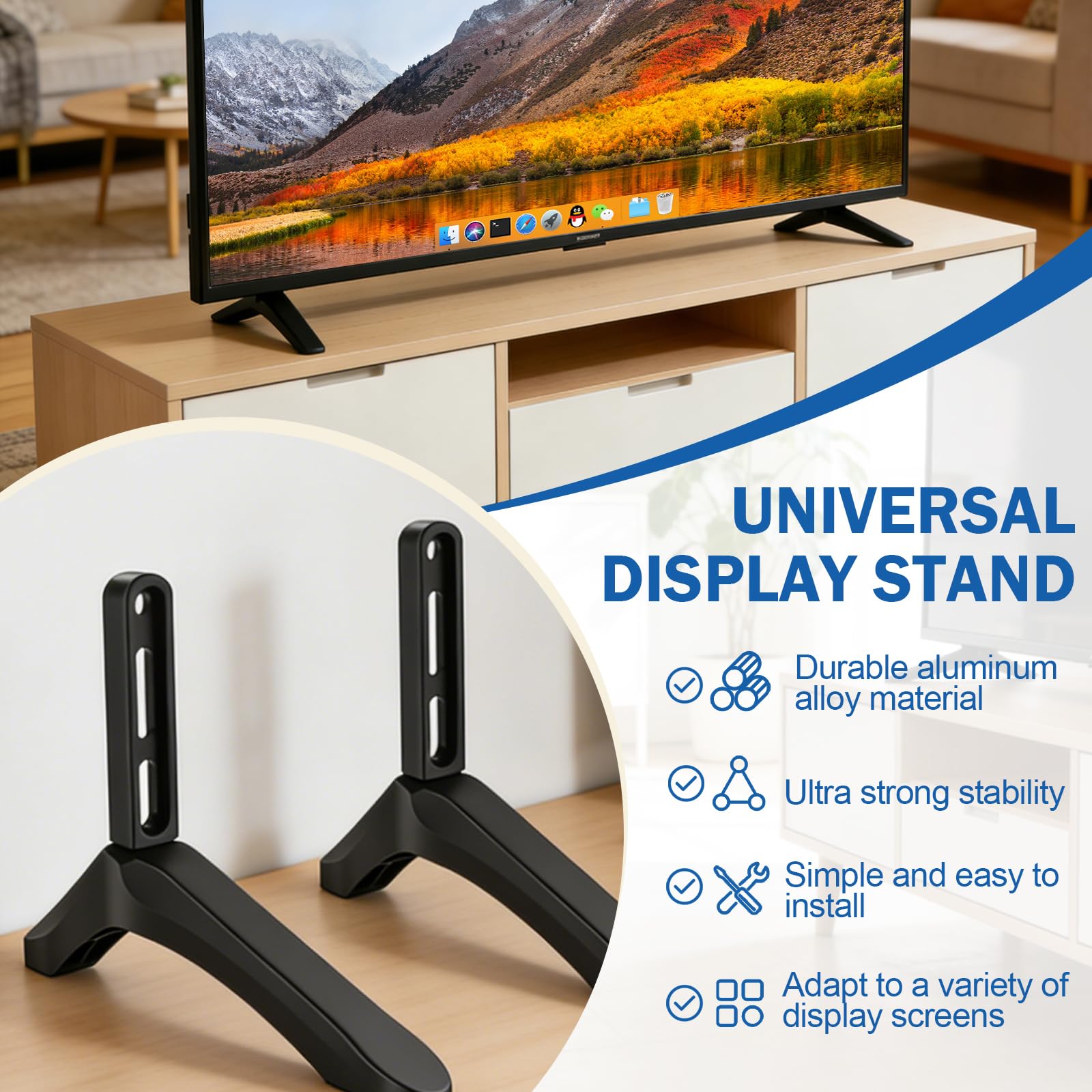 Supporto TV da Tavolo Piedini per Piedistallo TV per Schermi LCD LED OLED da 32-65 pollici Supporto TVs da Tavolo Antiscivolo Installazione Semplice