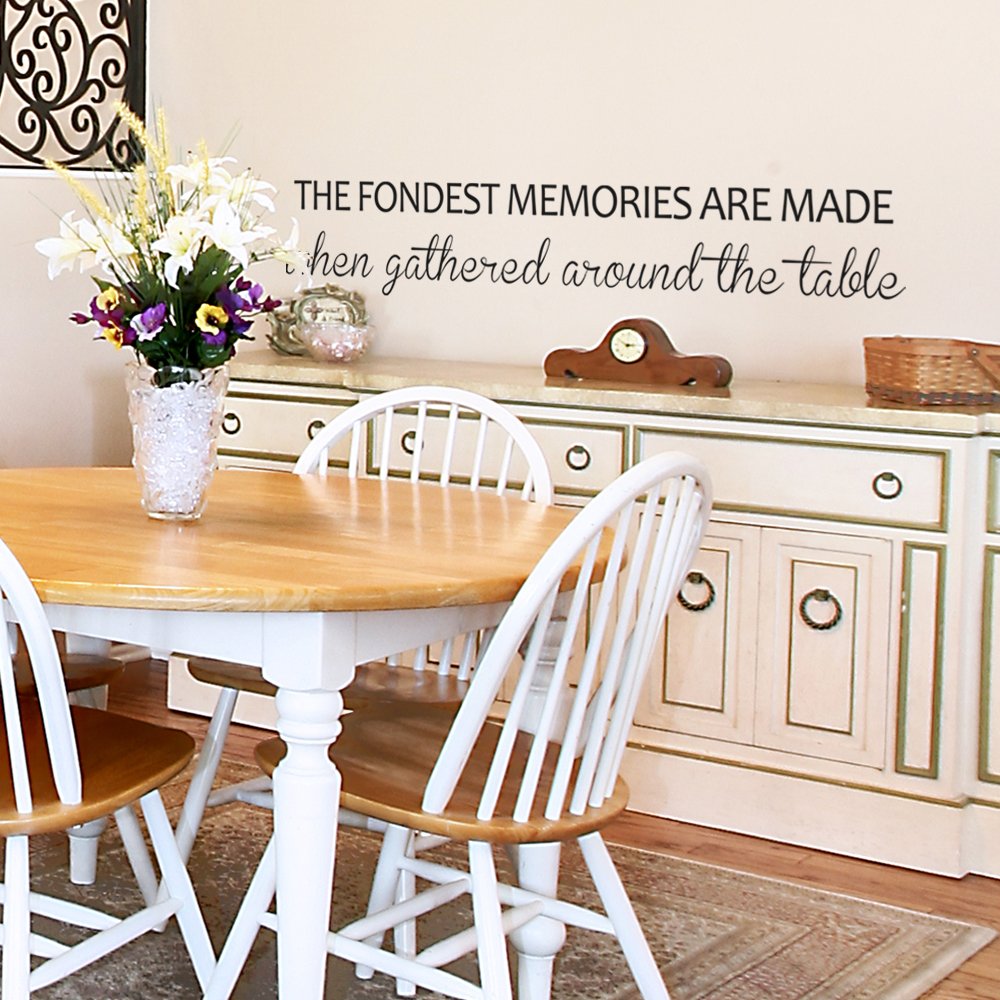 The Fondest Memories are Made When Gathered Around The Table - Wall Decal - Dining Room Kitchen Home Decor Art Sticker Eating Gathering (34x6 Purple)
