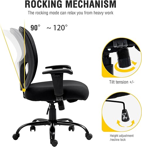 Miniatura 17 de Bigroof Silla de oficina en casa, silla de escritorio ergonómica de malla de 400 libras con brazos de apoyo lumbar ajustables, respaldo alto,