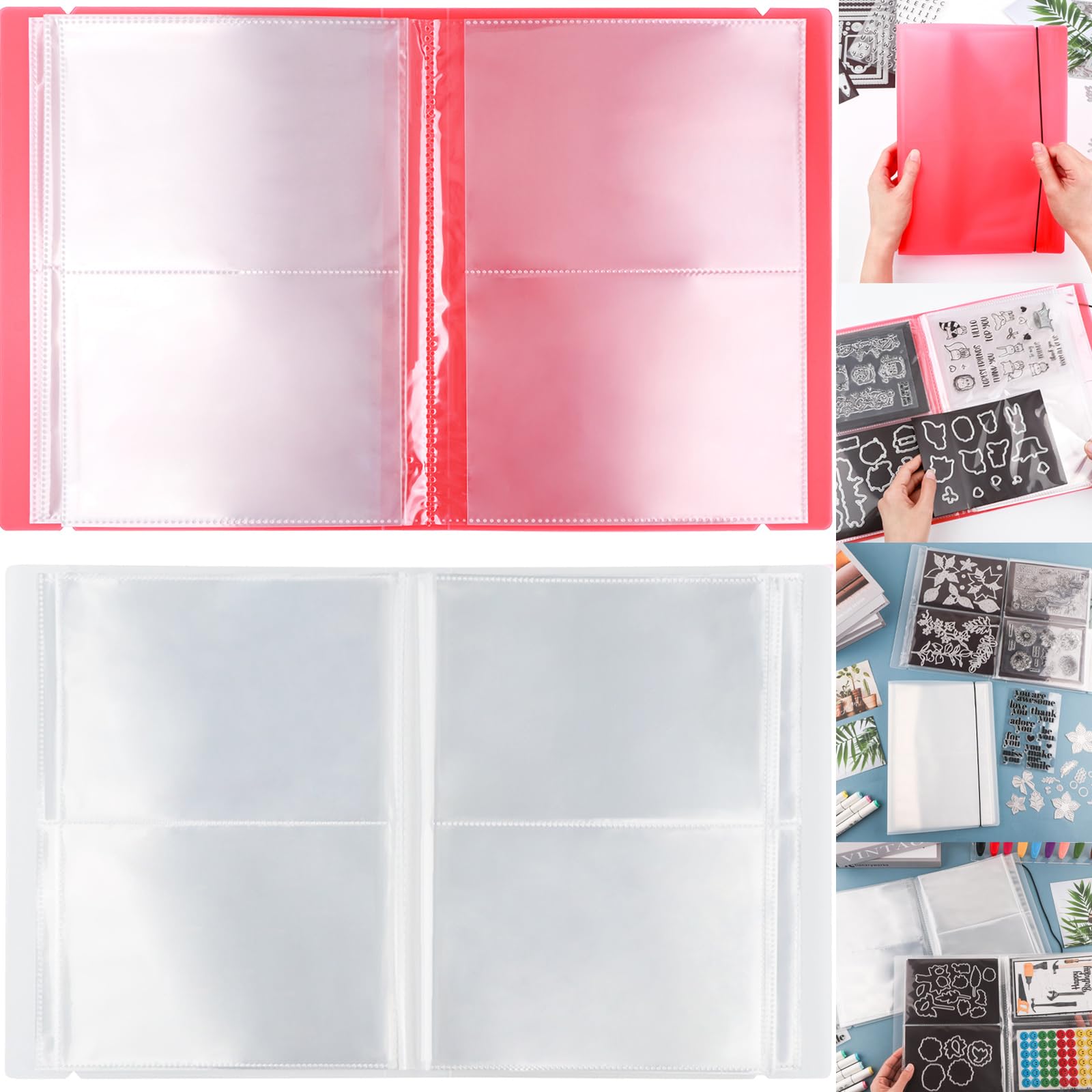2 Pack Large Sticker Photo Storage Album, Stamp &amp; Cutting Dies Storage Book Organizer Folder for Cards Storage DIY Scrapbooking Card Making Supplies 20 Pages 80 Pockets/Pack (Clear + Green)