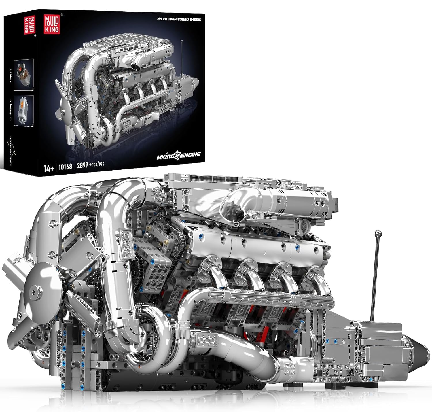 Mould King V8 Twin-Turbo Engine Model Kit That Runs, Mini Engines Building Blocks Set for Adults with Battery and Motor, Engineering Construction STEM Toy for Teens (2899 PCS) â image 1