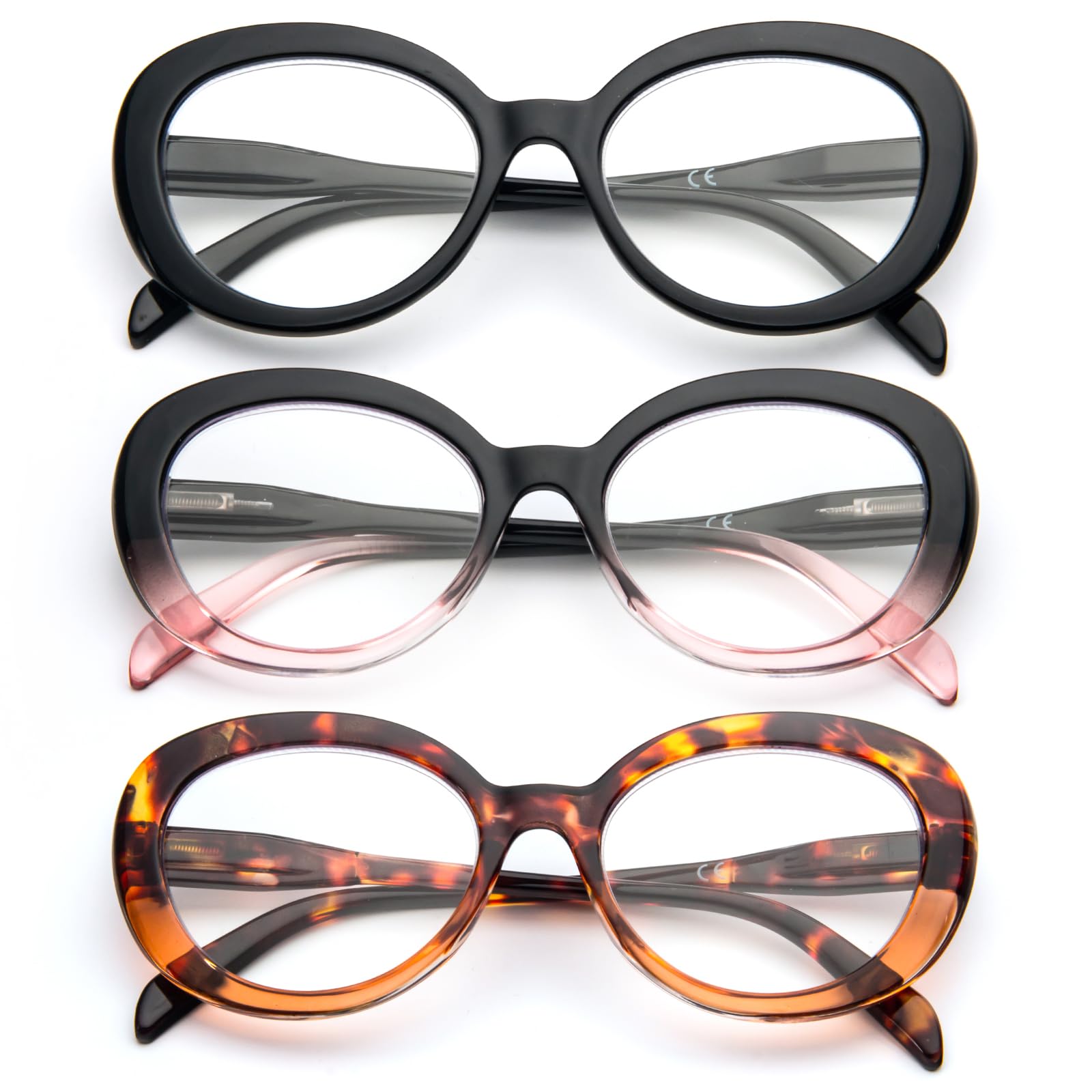 KoKoBin 3 confezioni di occhiali da lettura da donna vintage oversized, lettore di anti-luce blu computer alla moda (3 Pacco, 3.5)