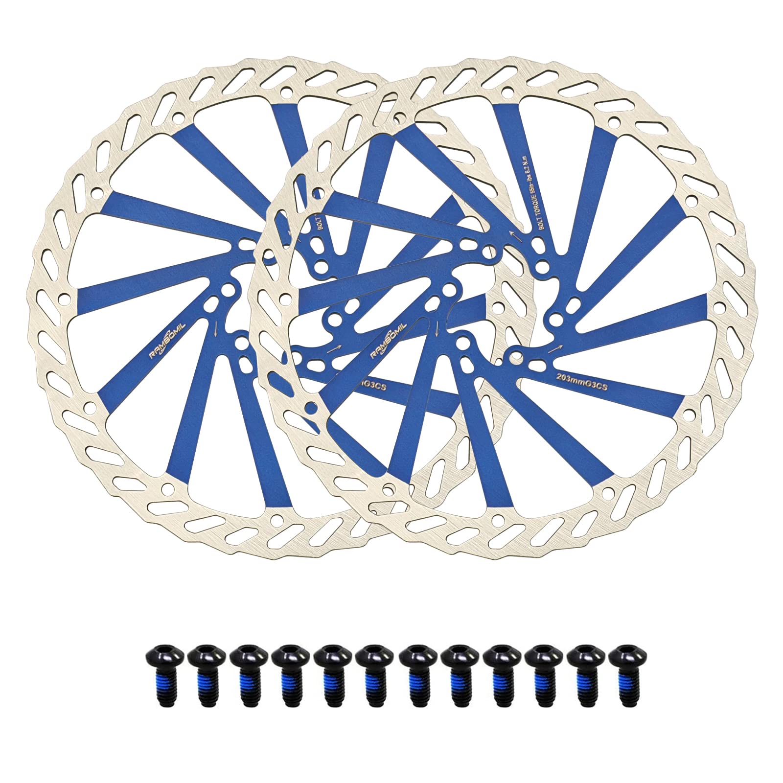 Jane Eyre 203 mm Bicycle Brake Disc 2 Pieces Disc Brake Bicycle Rotor with 12 Screws Suitable for Most Bicycles Road Bikes