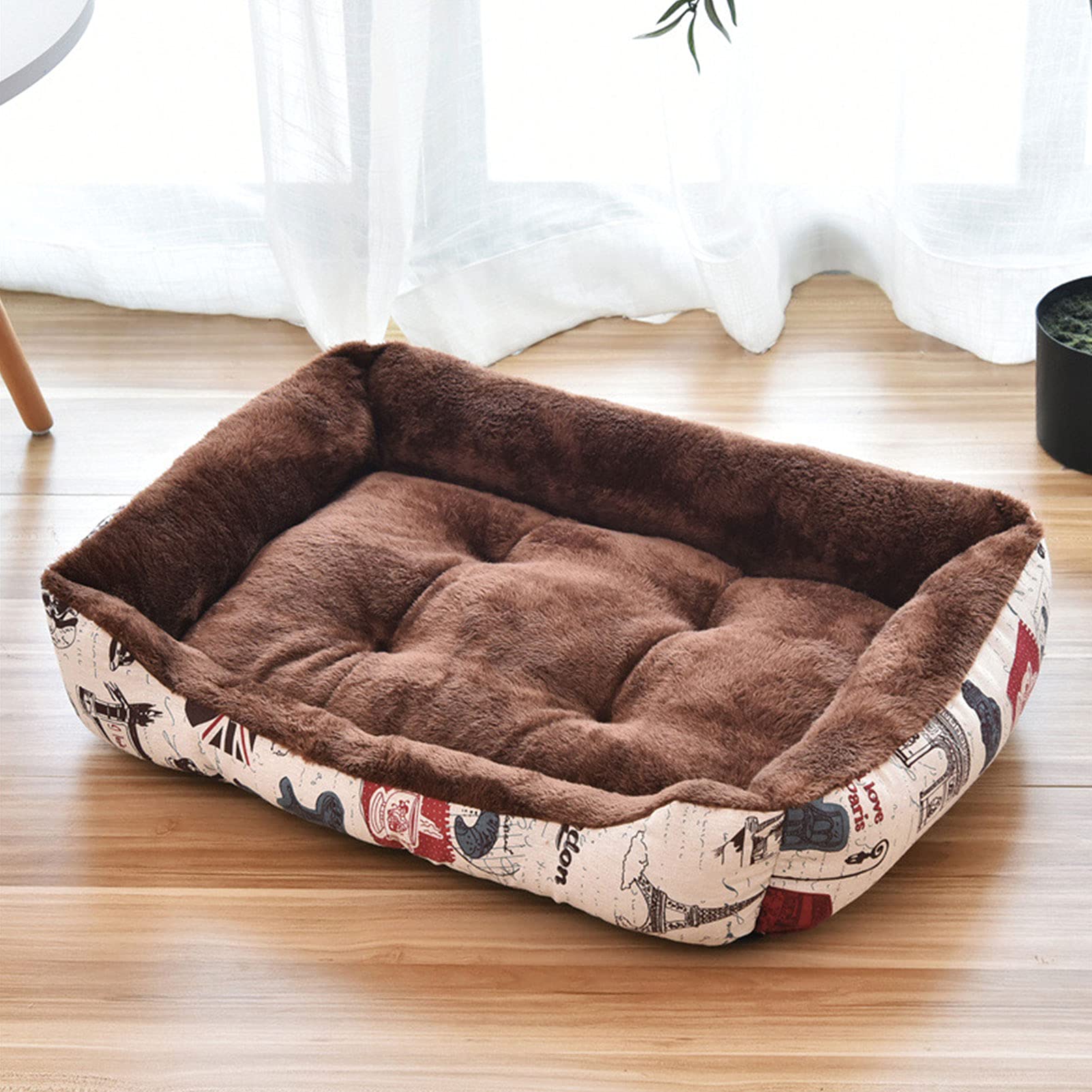 Dog Beds Pet Beds for Large Medium Dogs - Calming Dog Bed Crate Mat Faux Fur Machine Washable Anti-Slip Dog Beds for Large Medium Dogs and Cats,Brown,S 60 * 45cm