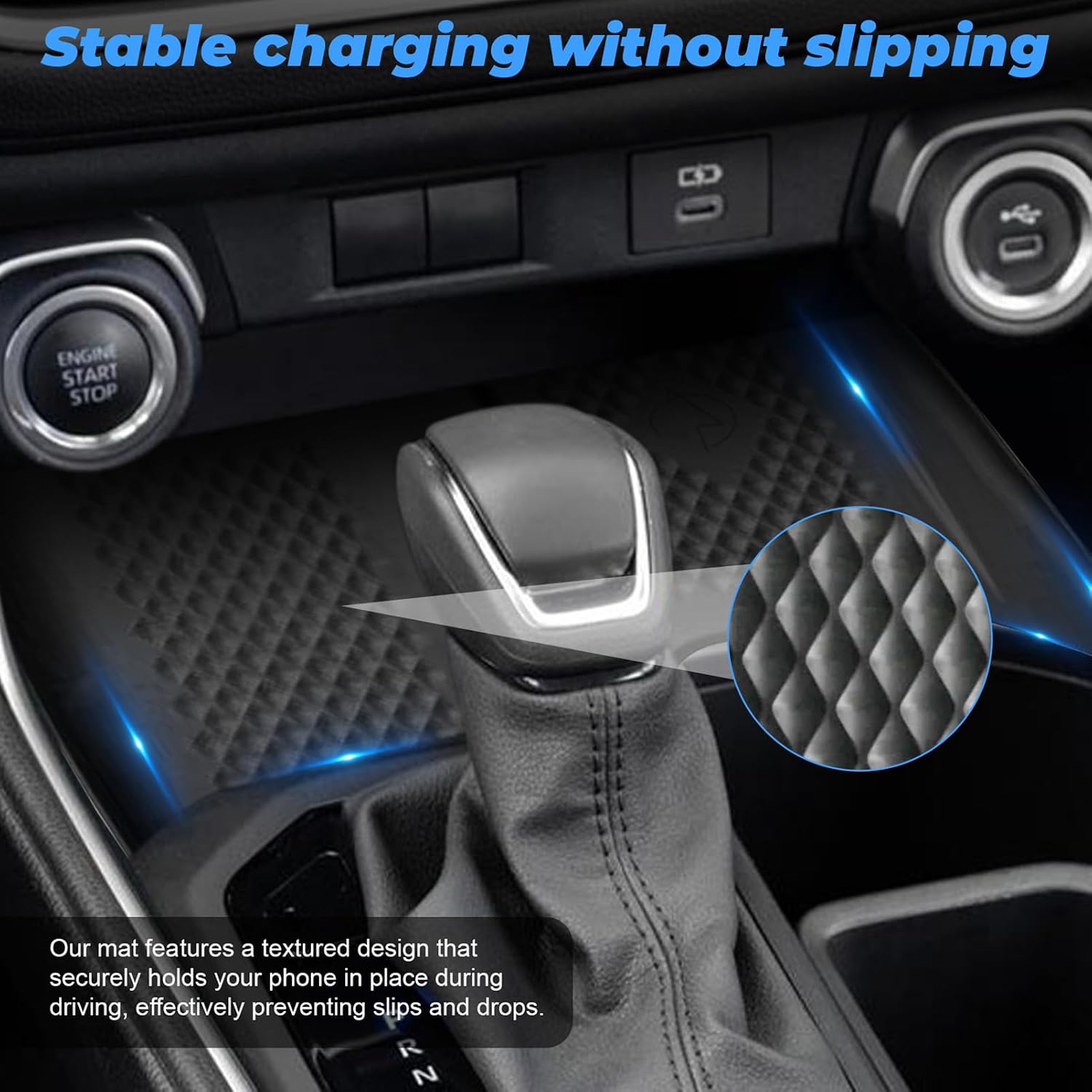 Wireless Charging Anti-Slip Mat Compatible with Toyota Grand Highlander Accessories 2026 2025 2024，Black Silicone Protective Pad Liner Compatible with Grand Highlander