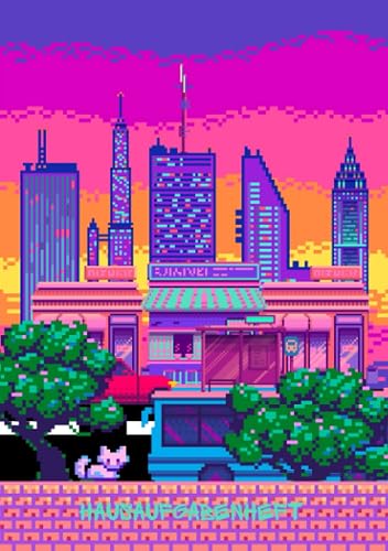 Pixelart Hausaufgabenheft: für das komplette Schuljahr. Inkl. Stundenplan, Klausurplaner und Platz für Notizen.
