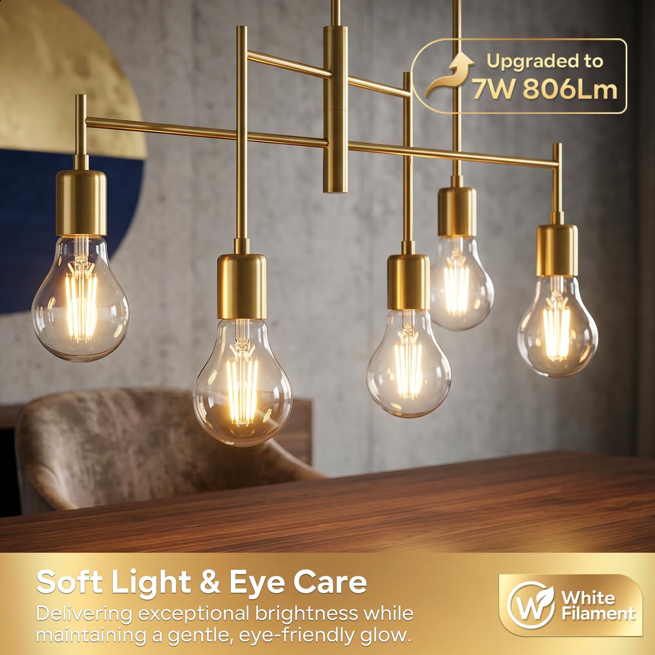 LVWIT Lampadine Filamento LED Attacco E27,Filamento Bianco, 7W Equivalenti a 60W, 806LM, Luce Bianca Calda 2700K, Forma a Pera A60 Stile Vintage, Non Dimmerabile, Alto CRI≥80, Confezione da 6