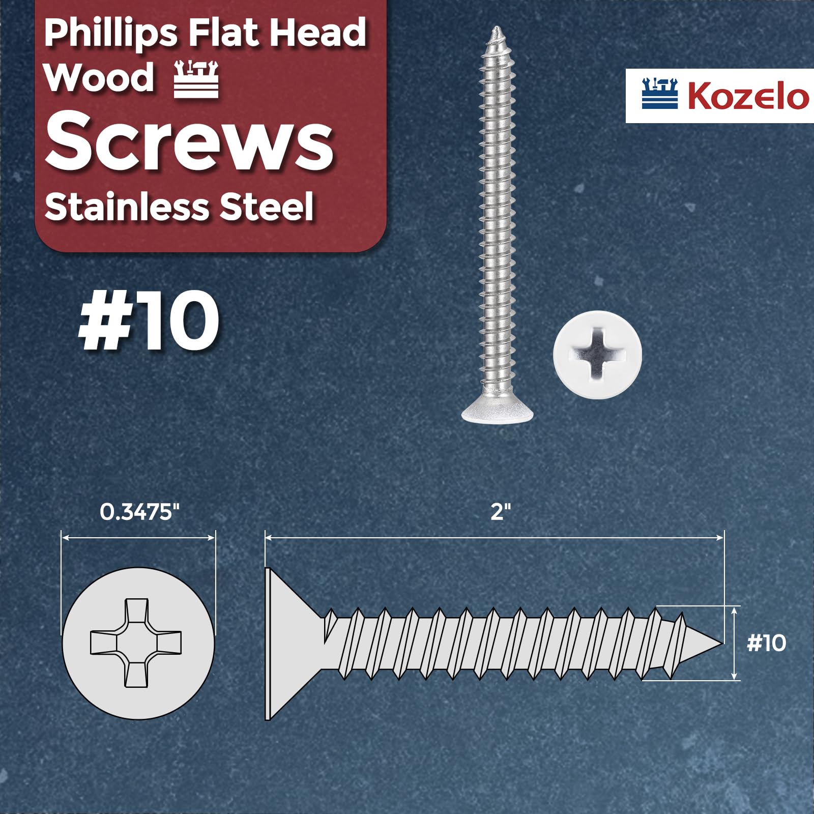 Kozelo 100pcs Phillips Flat Head Wood Screws - Image 2
